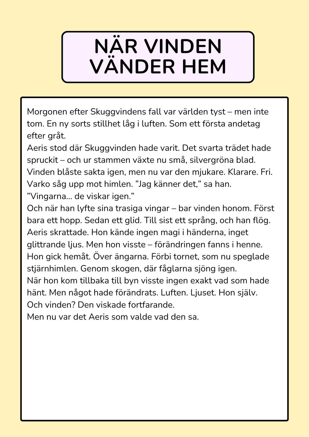Aeris och Skuggvinden - Läsförståelsehäfte (26 sidor)