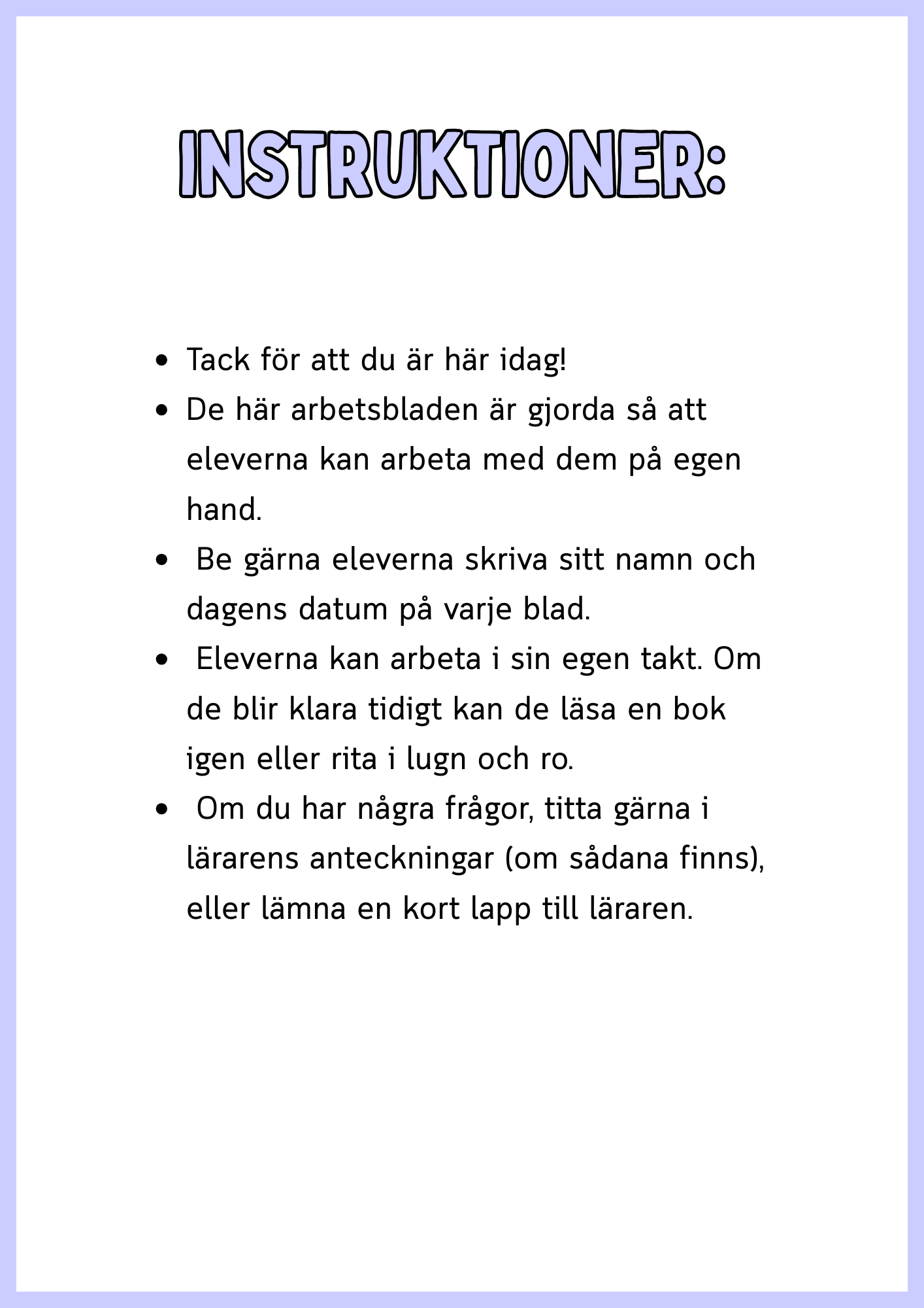 Extra uppgifter - När läraren är borta - Årskurs 3 - 5