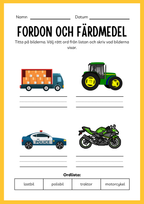 Fordon och färdmedel - Arbetsbok - Blandade uppgifter (24 sidor)