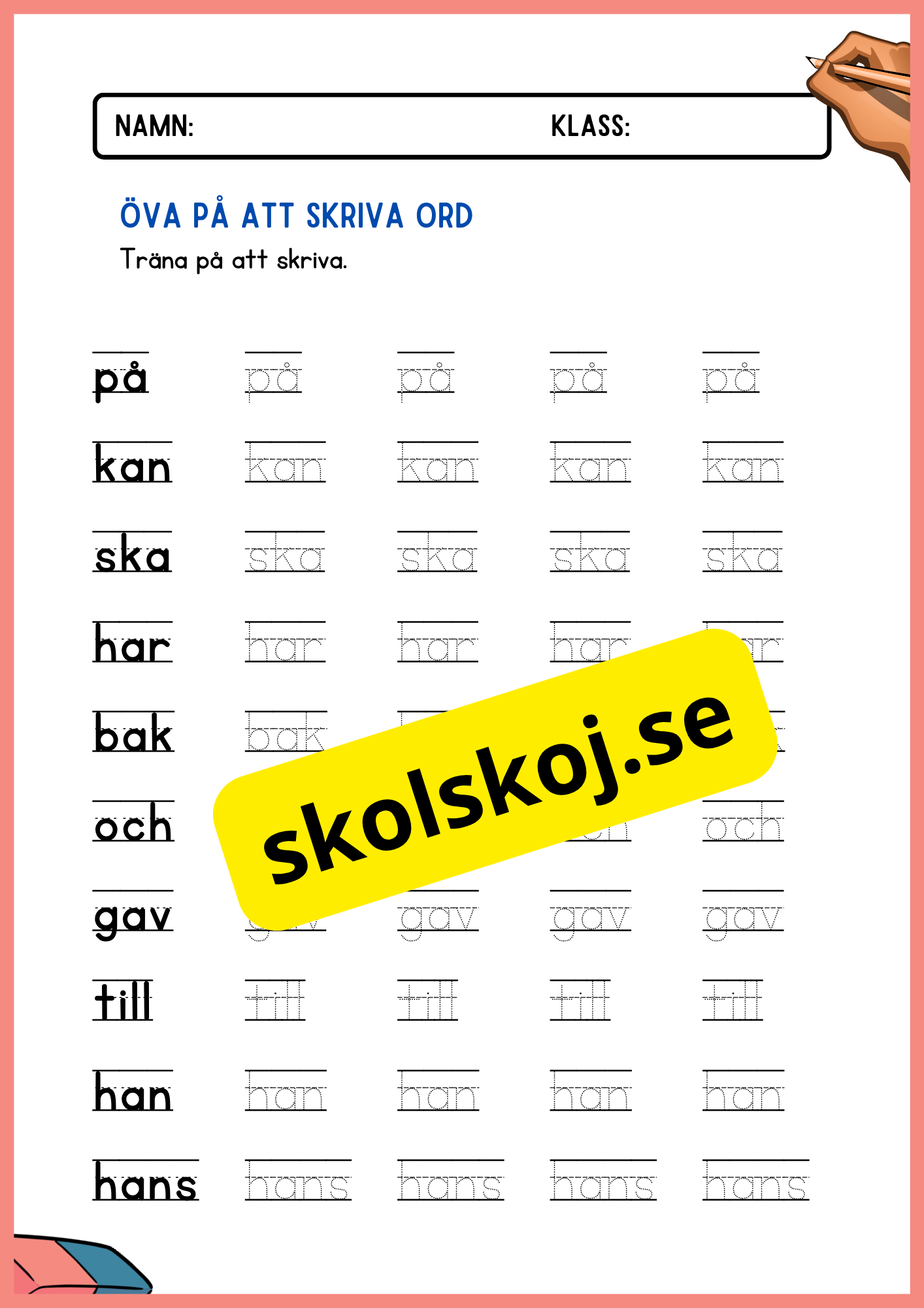 Öva på att skriva ord - Häfte