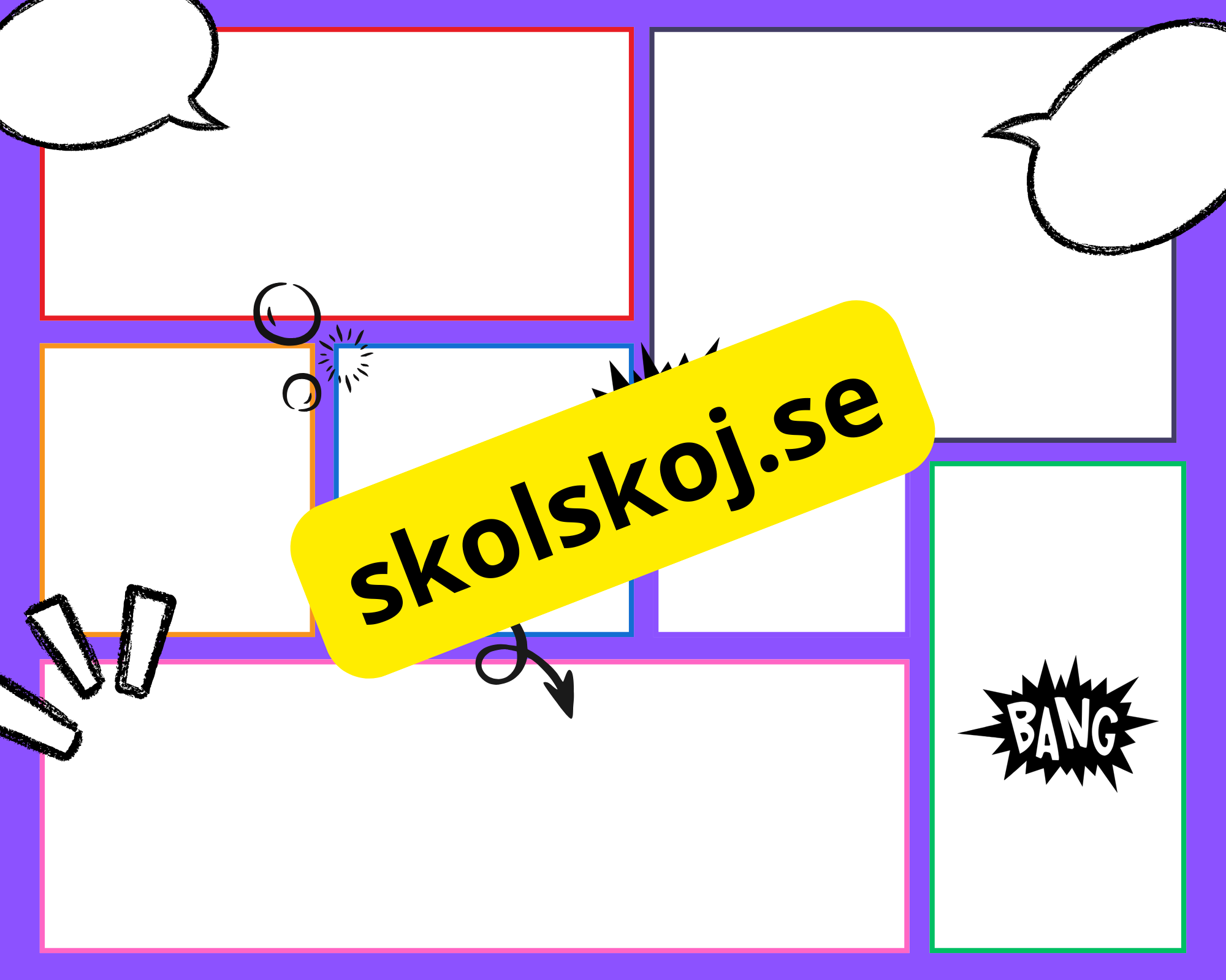 Färgglada och illustrativa serierutor med i superhjältarnas värld.