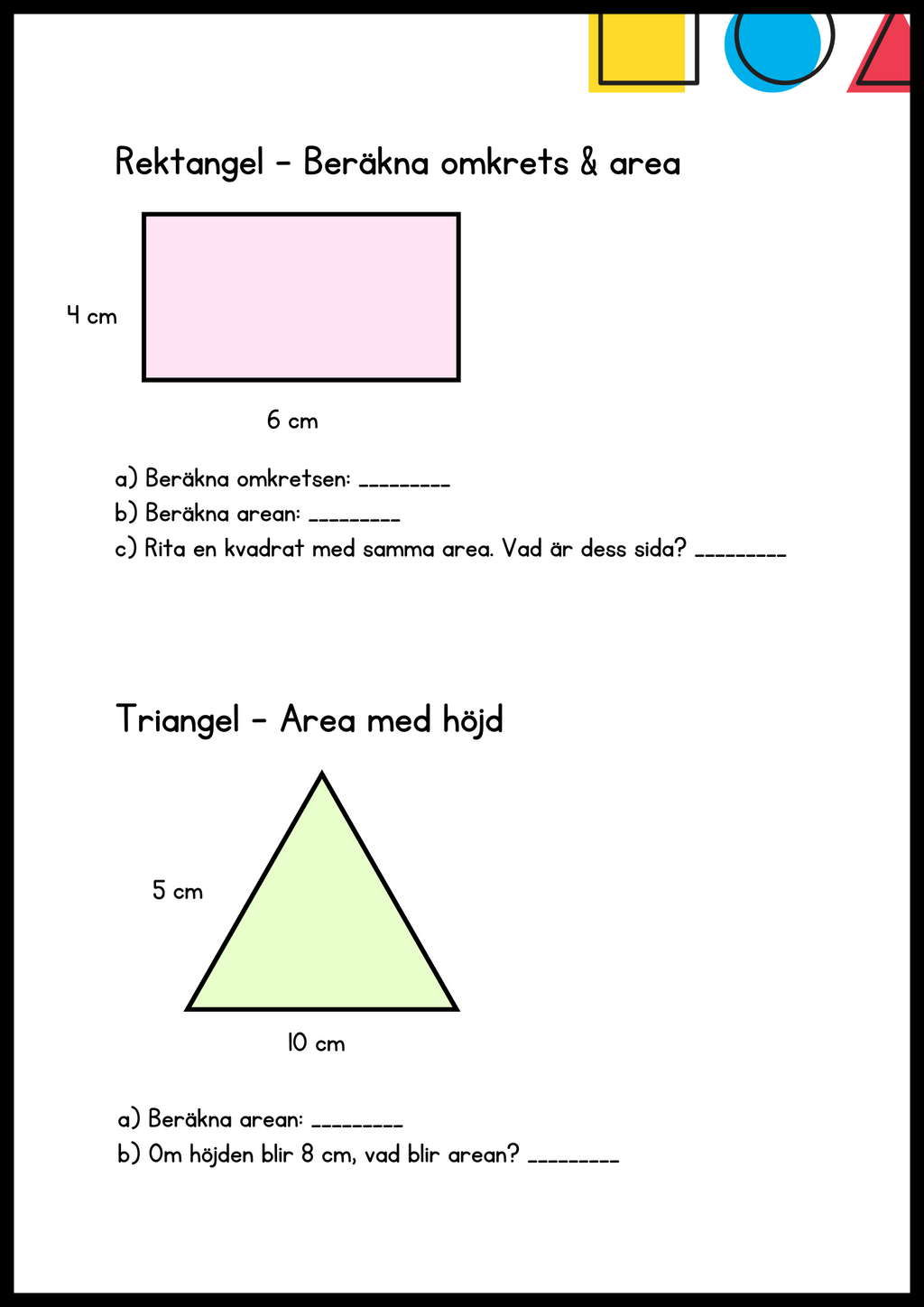 Geometri för årskurs 6 - Blandade uppgifter
