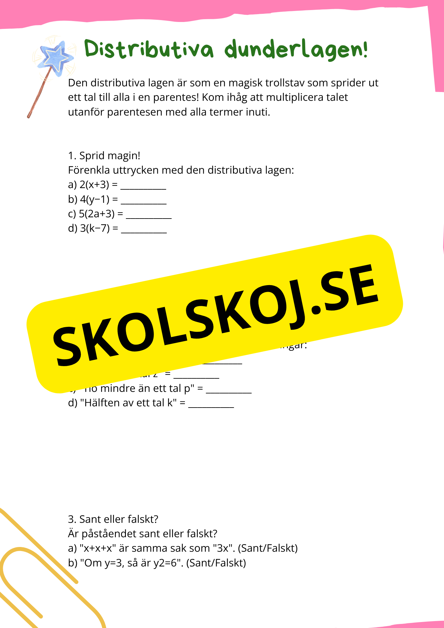 Algebra - Årskurs 7 - 9
