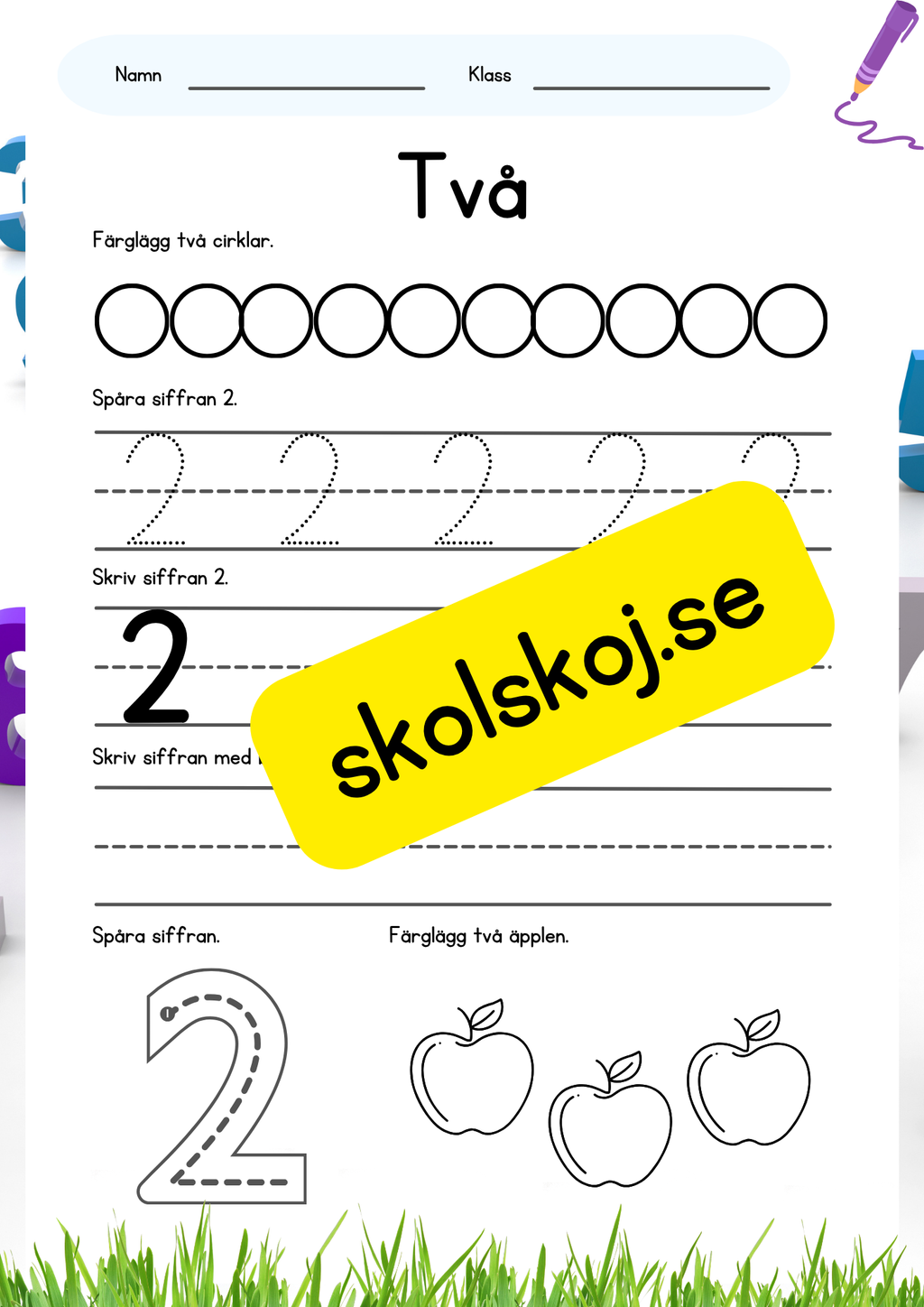 Skriv siffrorna 1–10 – Fk - Åk 2