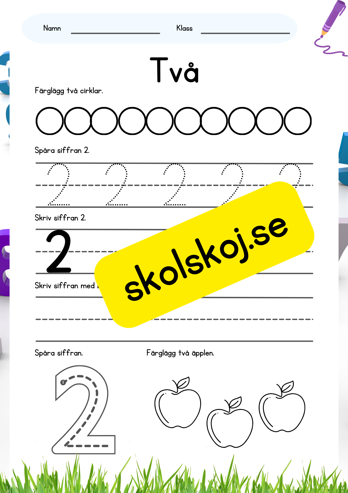 Skriv siffrorna 1–10 – Fk - Åk 2