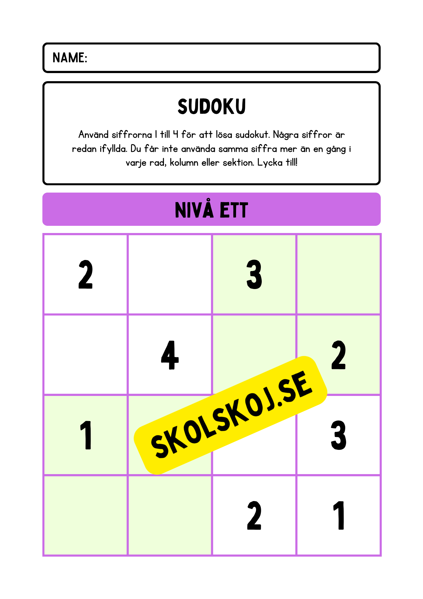 Sudoku matematik + Facit