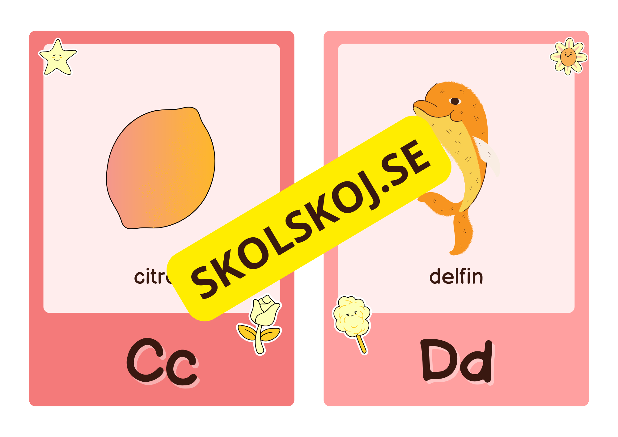 Roliga och söta bokstavskort i glada färger