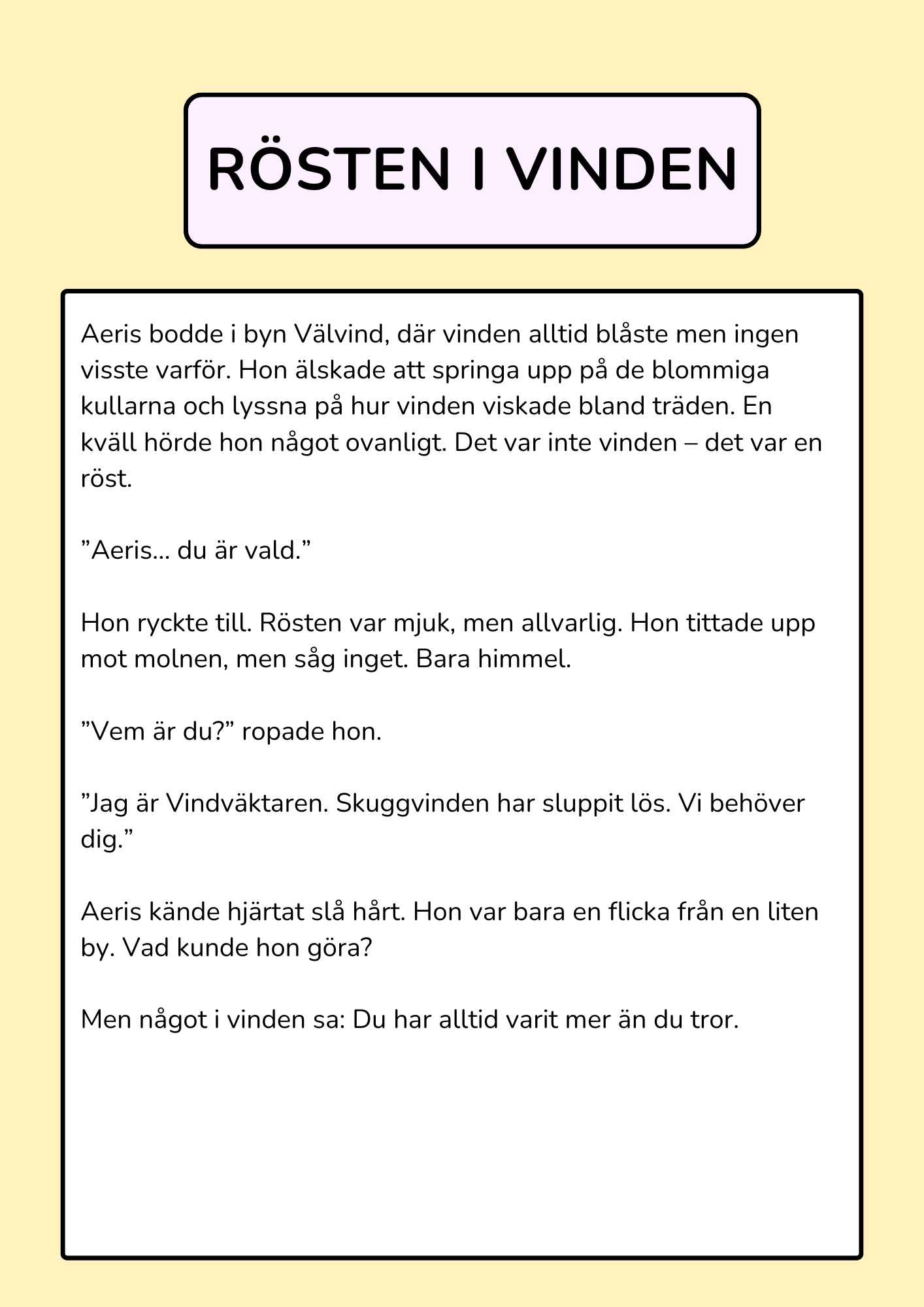 Aeris och Skuggvinden - Läsförståelsehäfte (26 sidor)