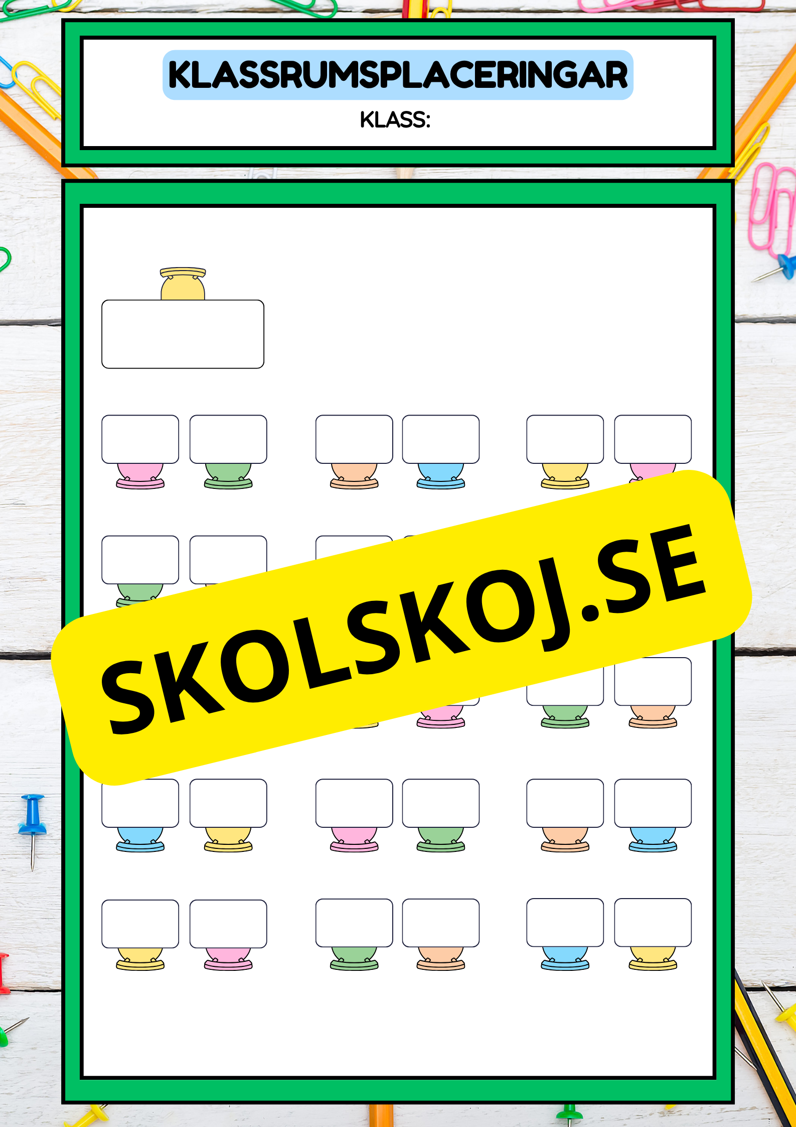 Klassrumsplaceringar - Redigerbara - Powerpoint