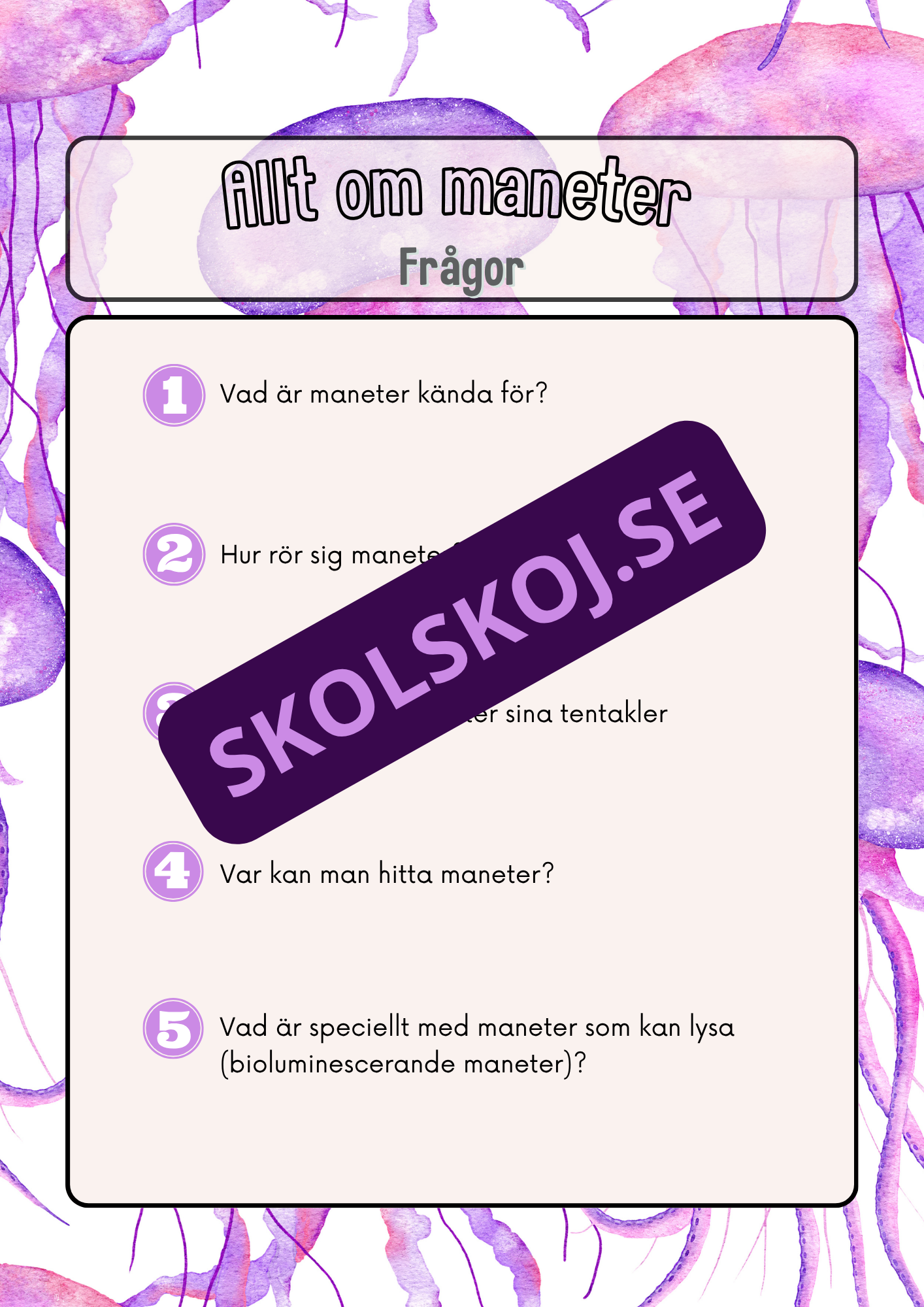 Allt om maneter - Läsförståelse - Årskurs 3