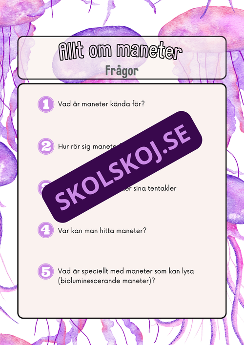 Allt om maneter - Läsförståelse - Årskurs 3