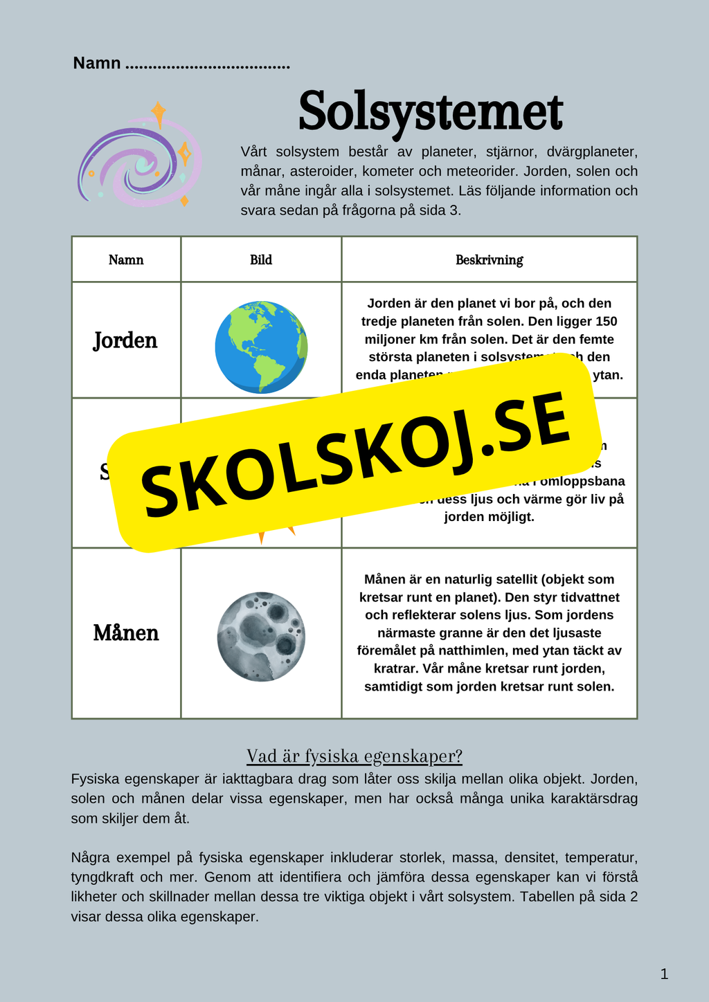 Kort fakta om solen, jorden och månen