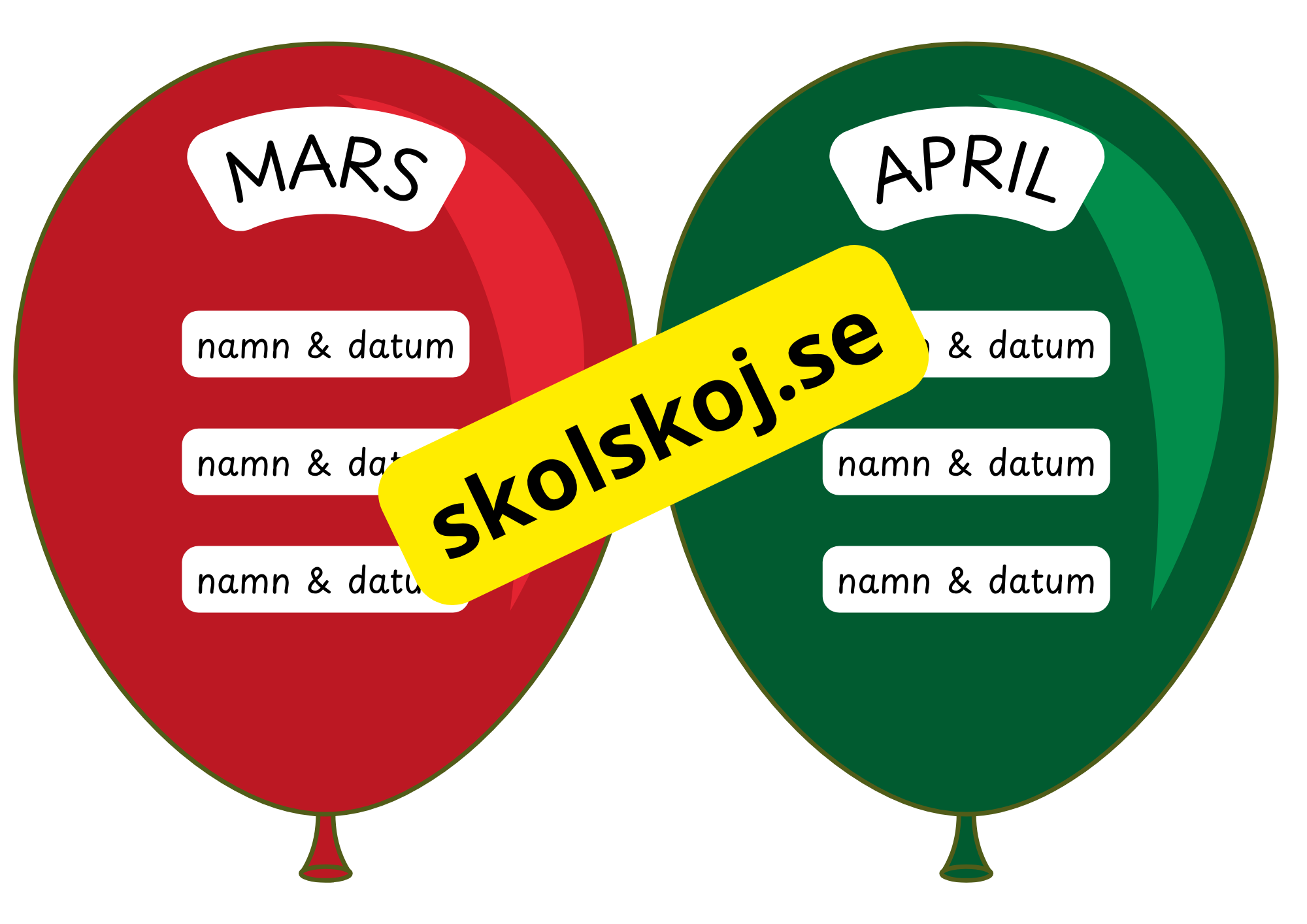 Födelsedagsballonger - A5 storlek - Redigerbara