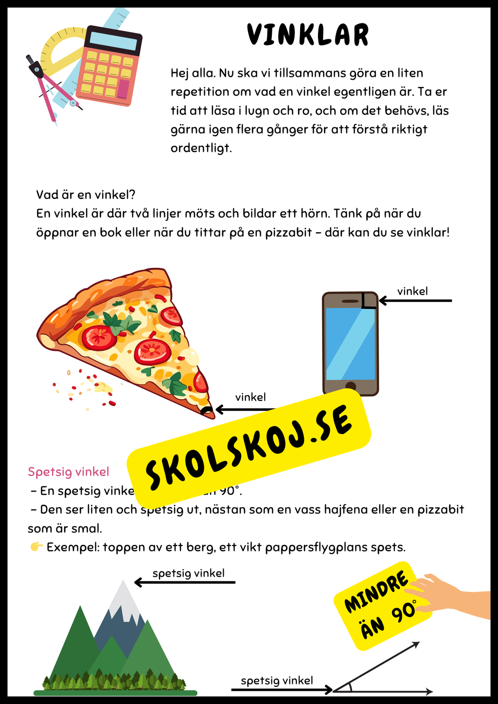 Vinklar - Genomgång och uppgifter - Årskurs 4 - 5