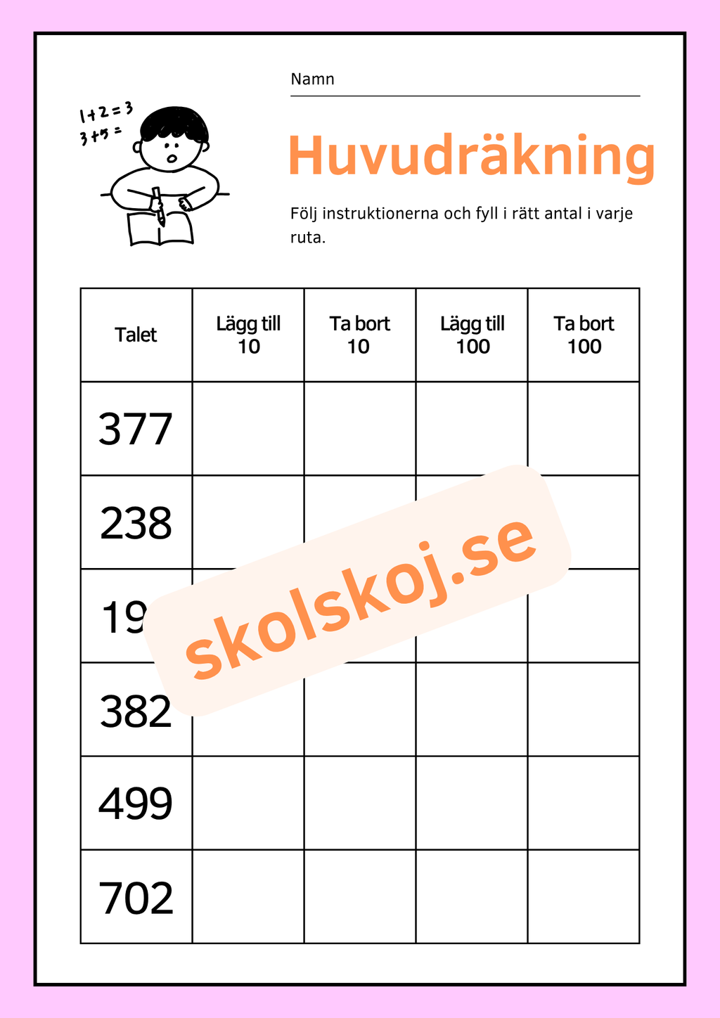 Huvudräkning - Lägg till och ta bort