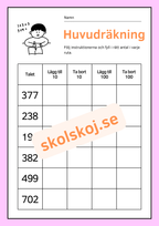 Huvudräkning - Lägg till och ta bort