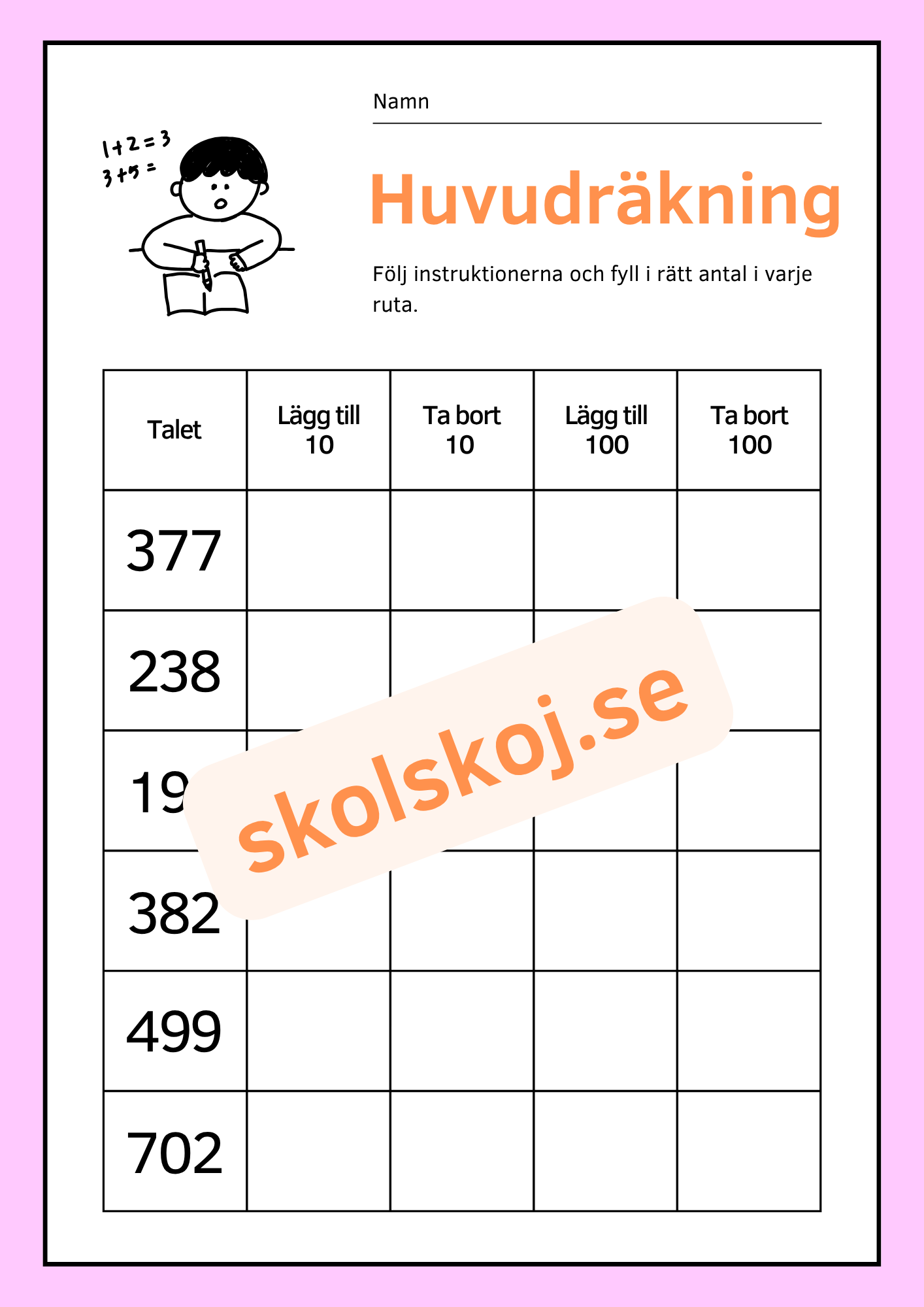Huvudräkning - Lägg till och ta bort