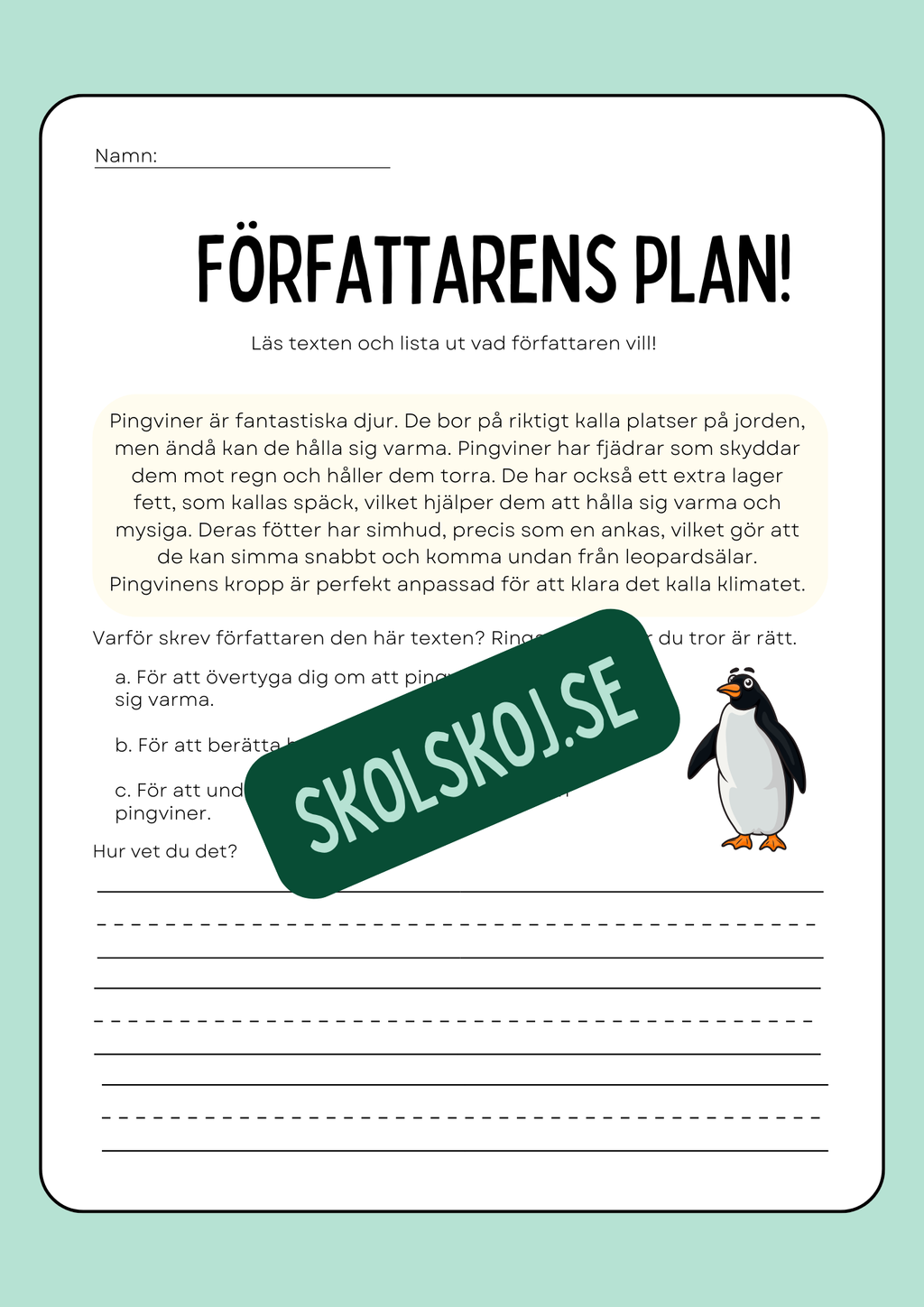Författarens plan - Häfte