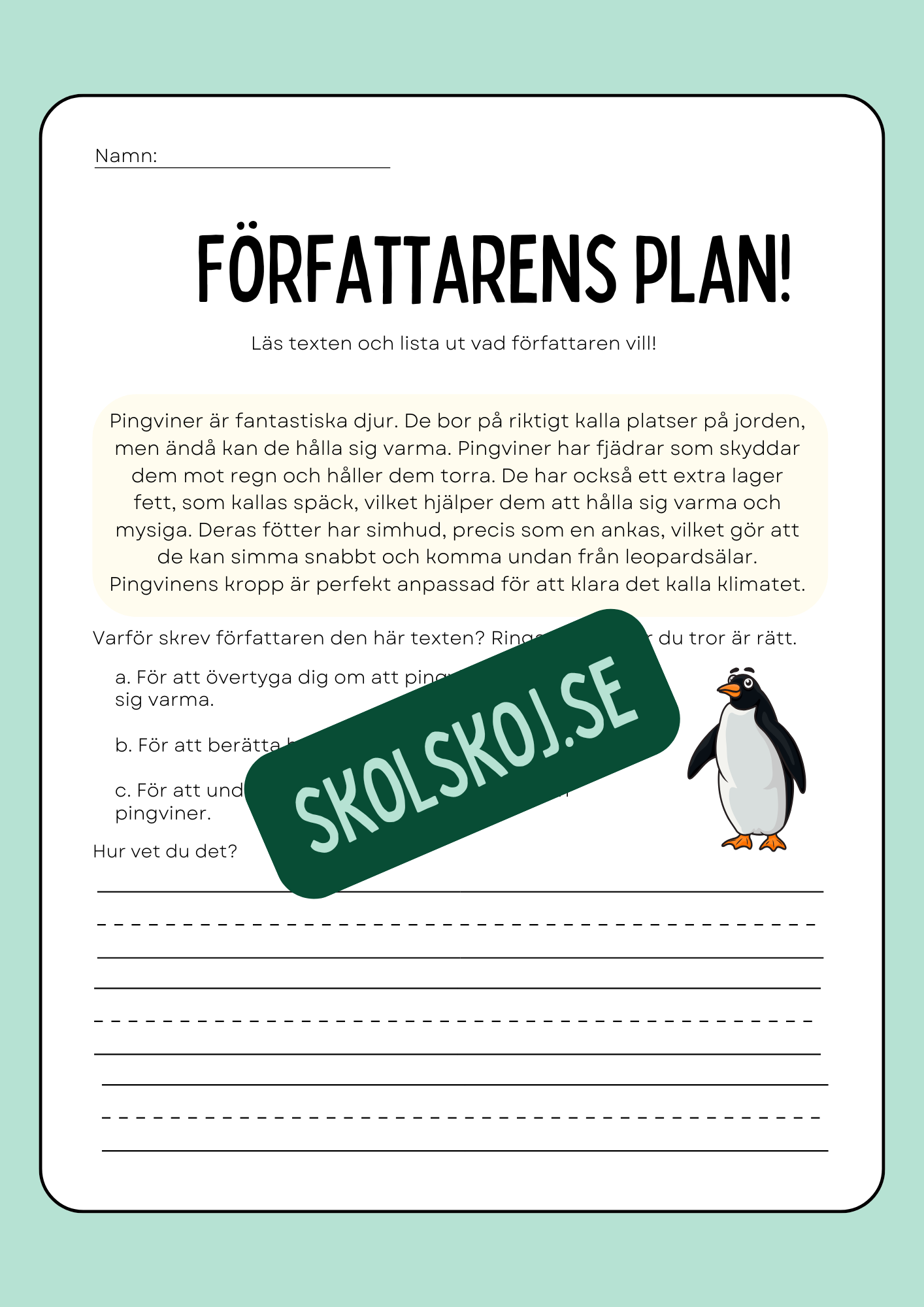 Författarens plan - Häfte