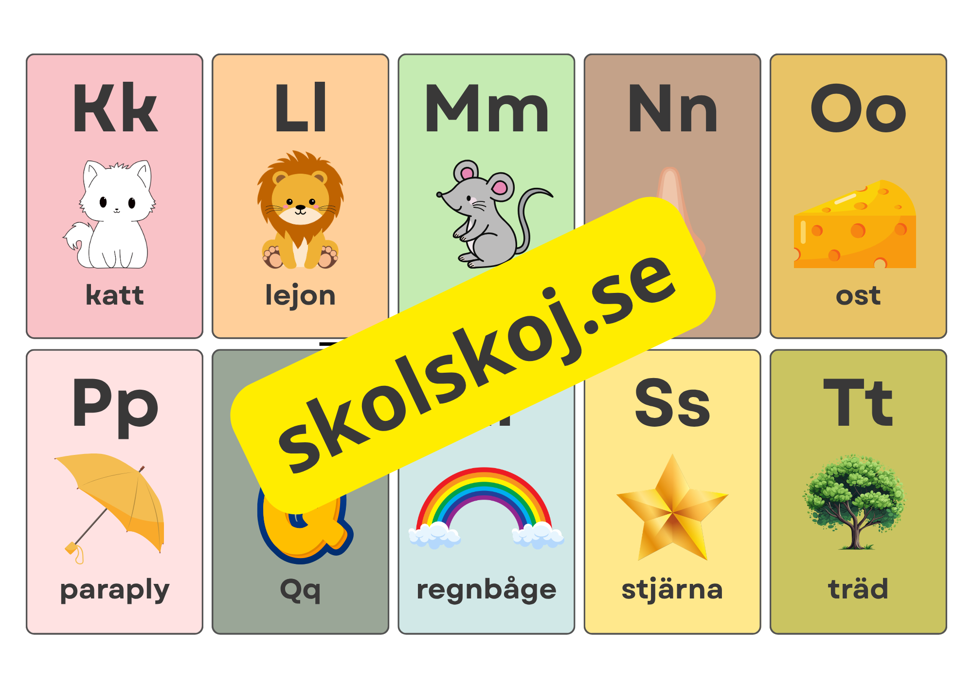 A-Ö rena alfabetskort (A5 format)