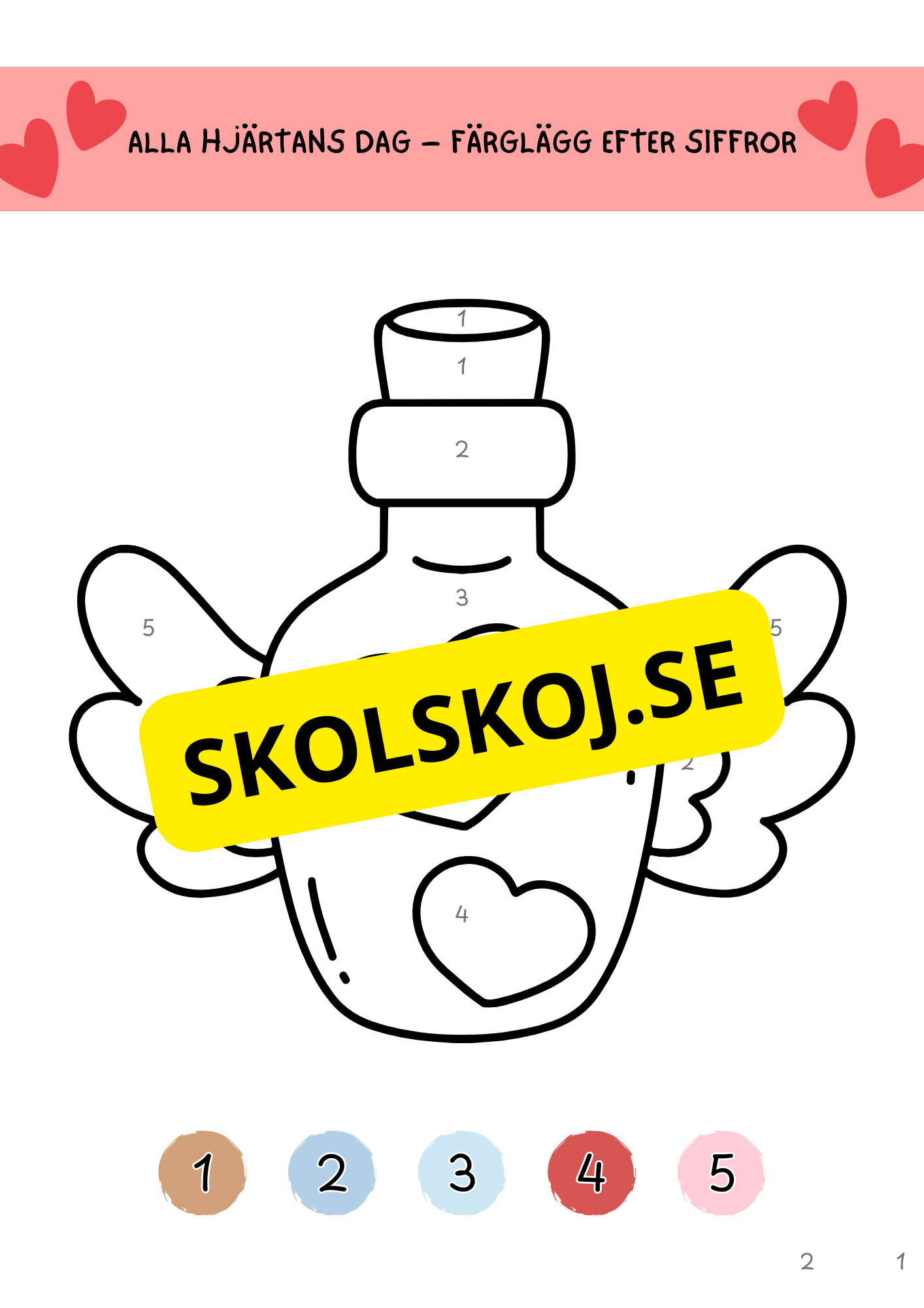 Alla hjärtans dag – färglägg efter siffror