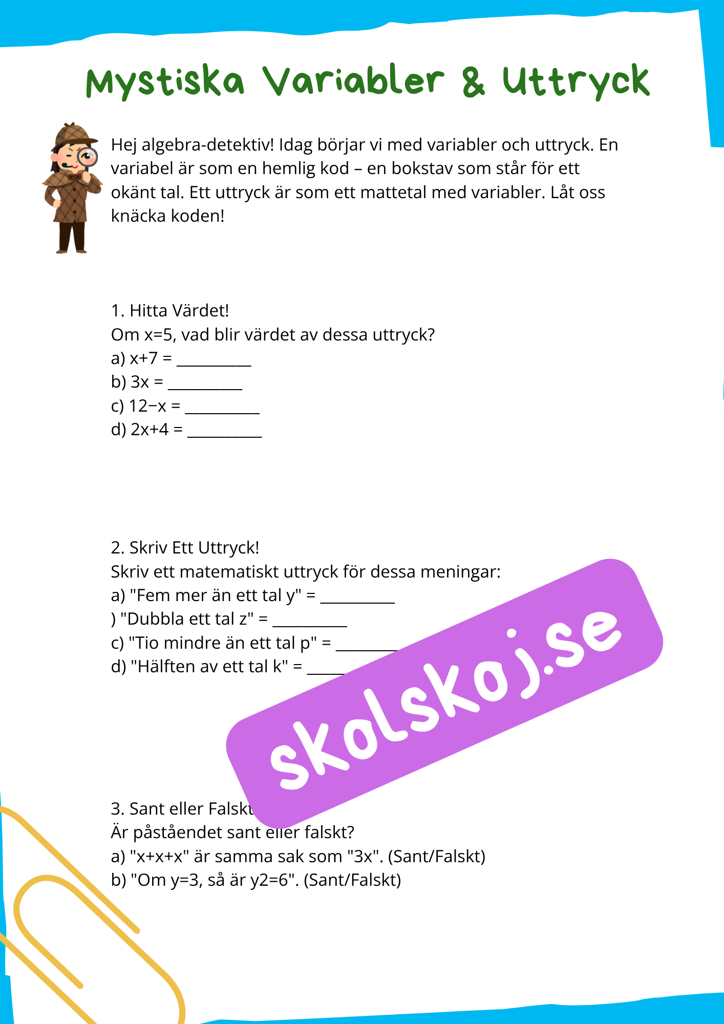 Algebraövningar - Årskurs 7 - 9