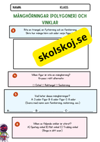 Läxa matematik - Polygoner och vinklar - Årskurs 4