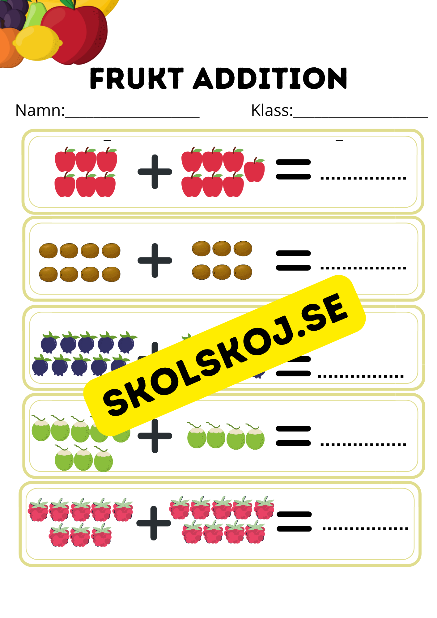 Frukt addition och subtraktion