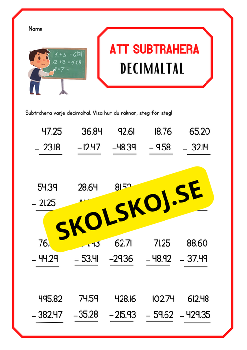 Att subtrahera decimaltal