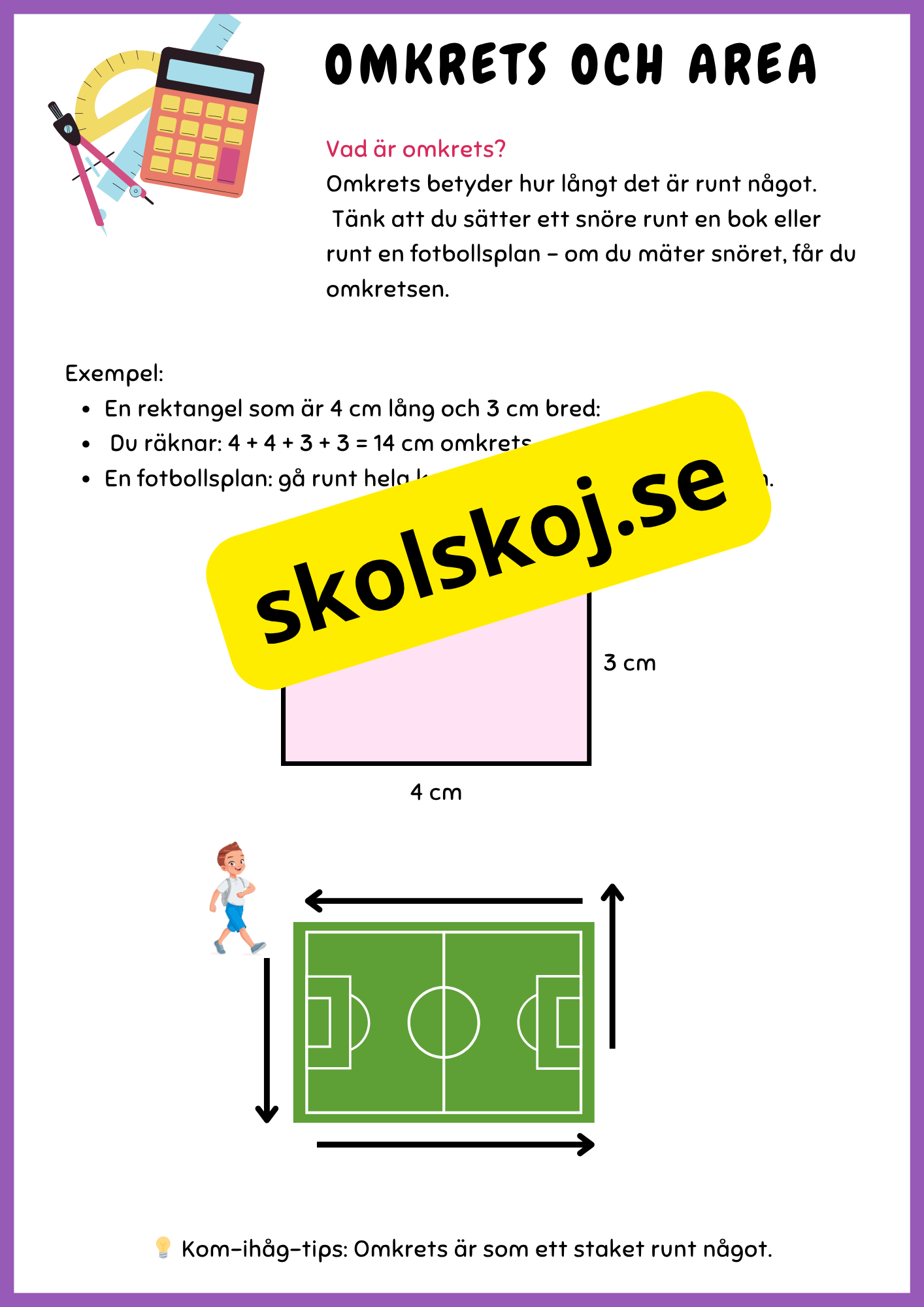 Omkrets och area - Genomgång och uppgifter - Årskurs 4 - 5
