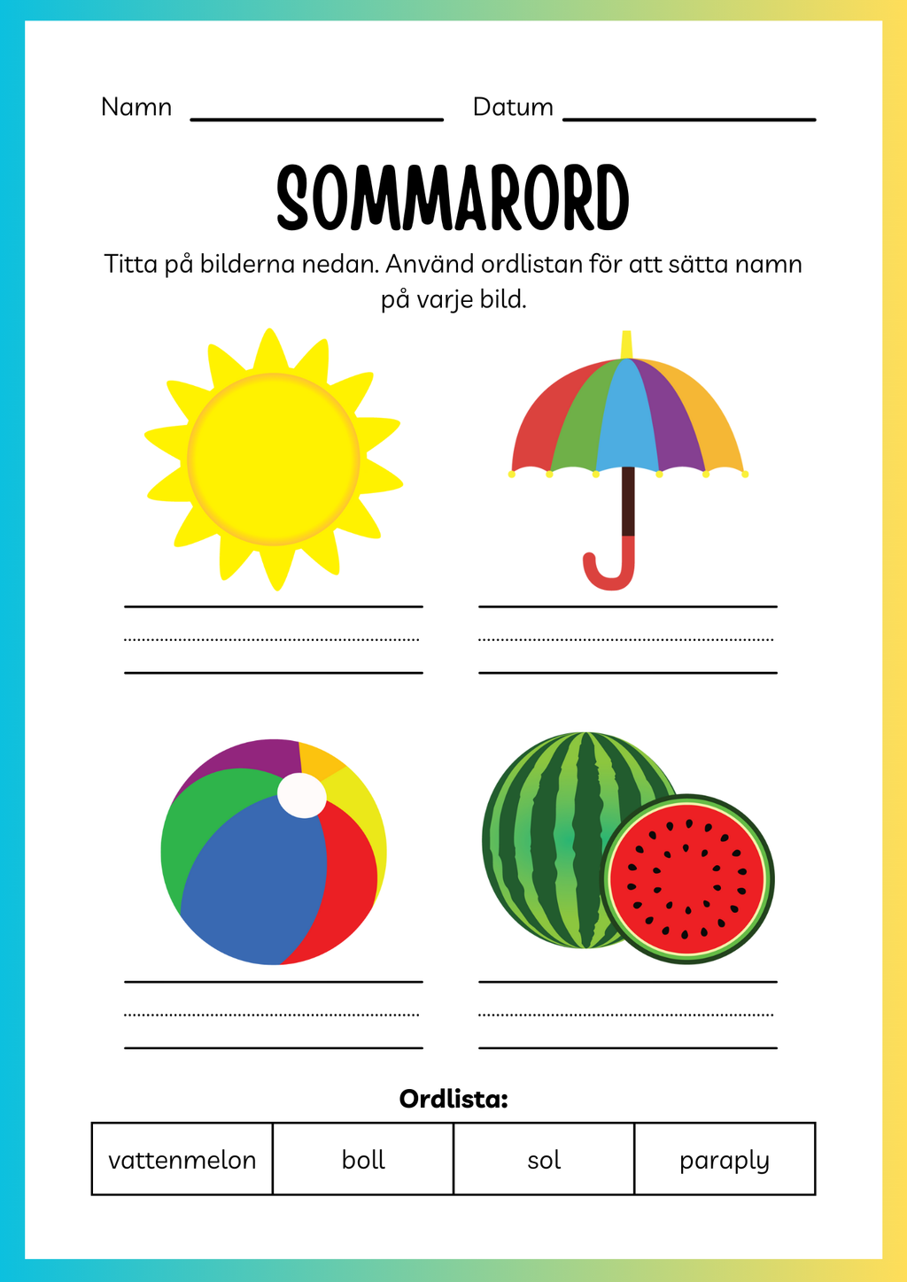 Jag lär mig skriva och räkna - Tema sommar