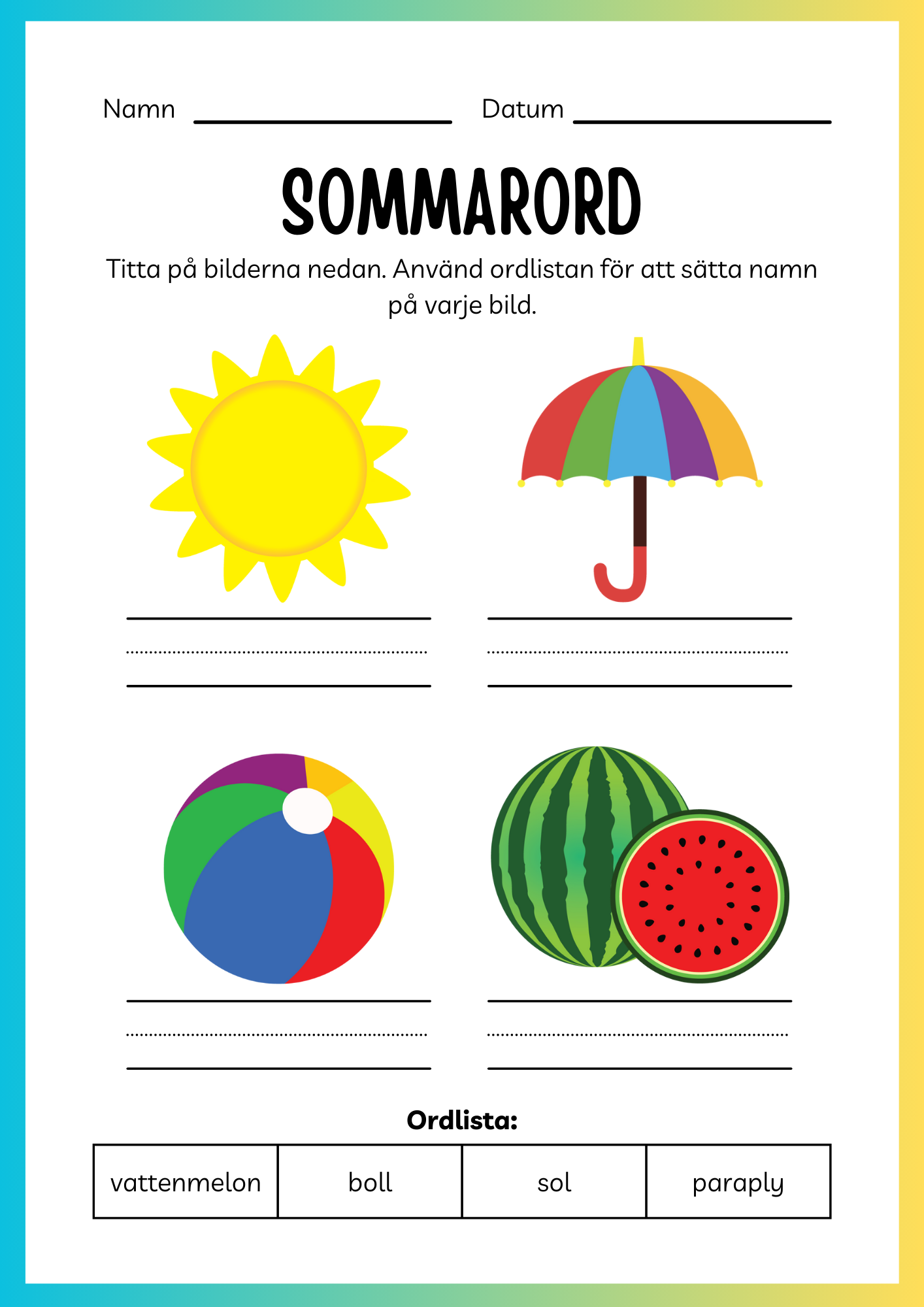 Jag lär mig skriva och räkna - Tema sommar