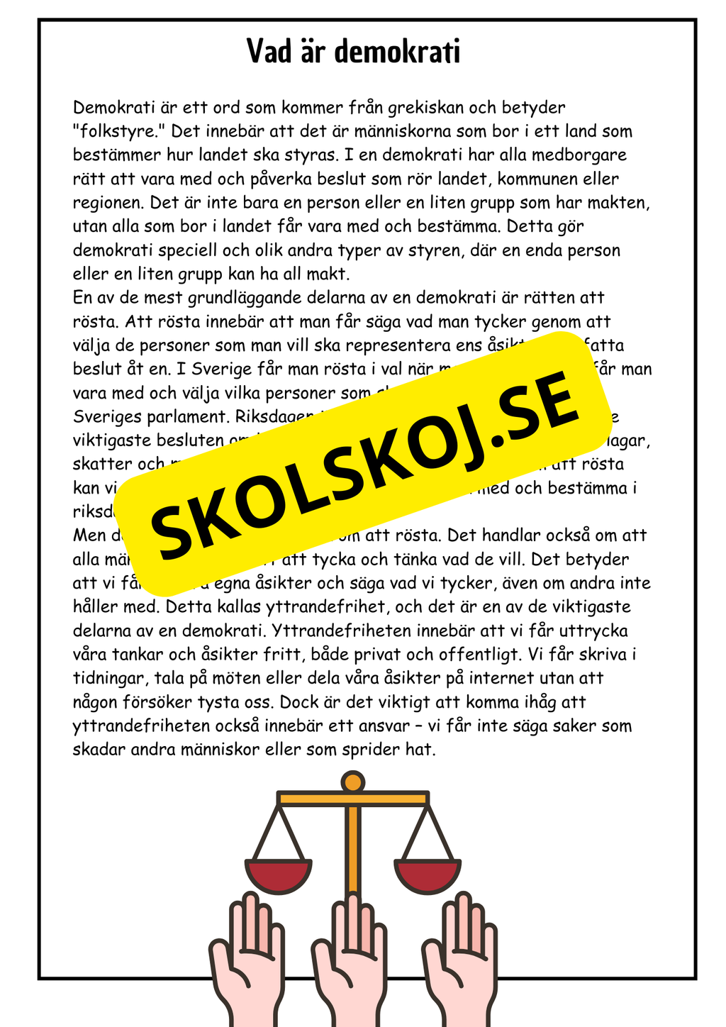 Vad är demokrati? - Årskurs 4 - 6 (18 sidor)