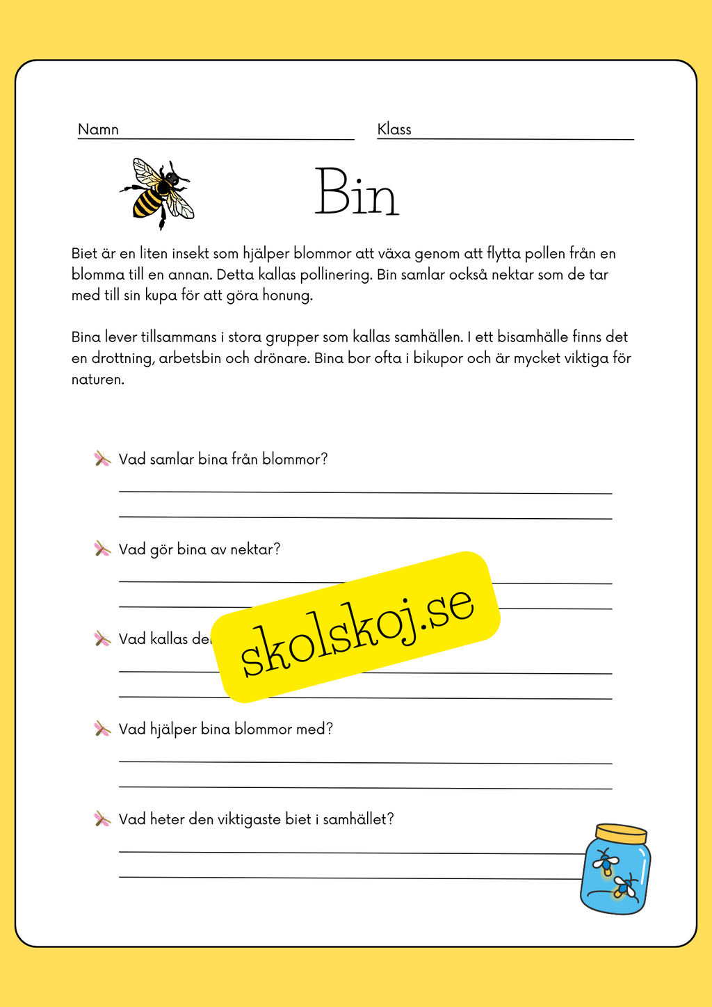 Enkel läsförståelse - Tema insekter