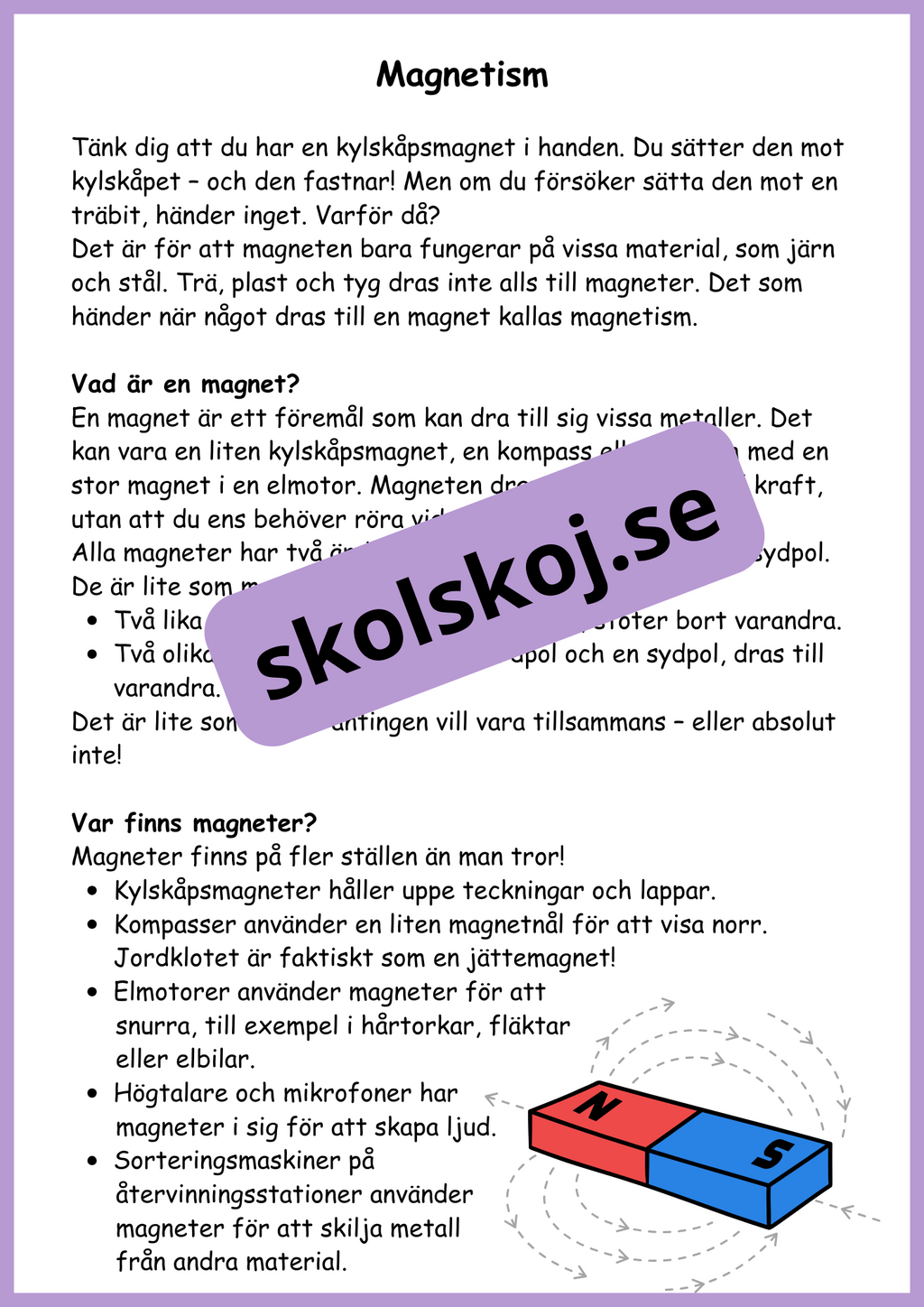 Krafter i el och magneter + frågor - Åk 4 - 6