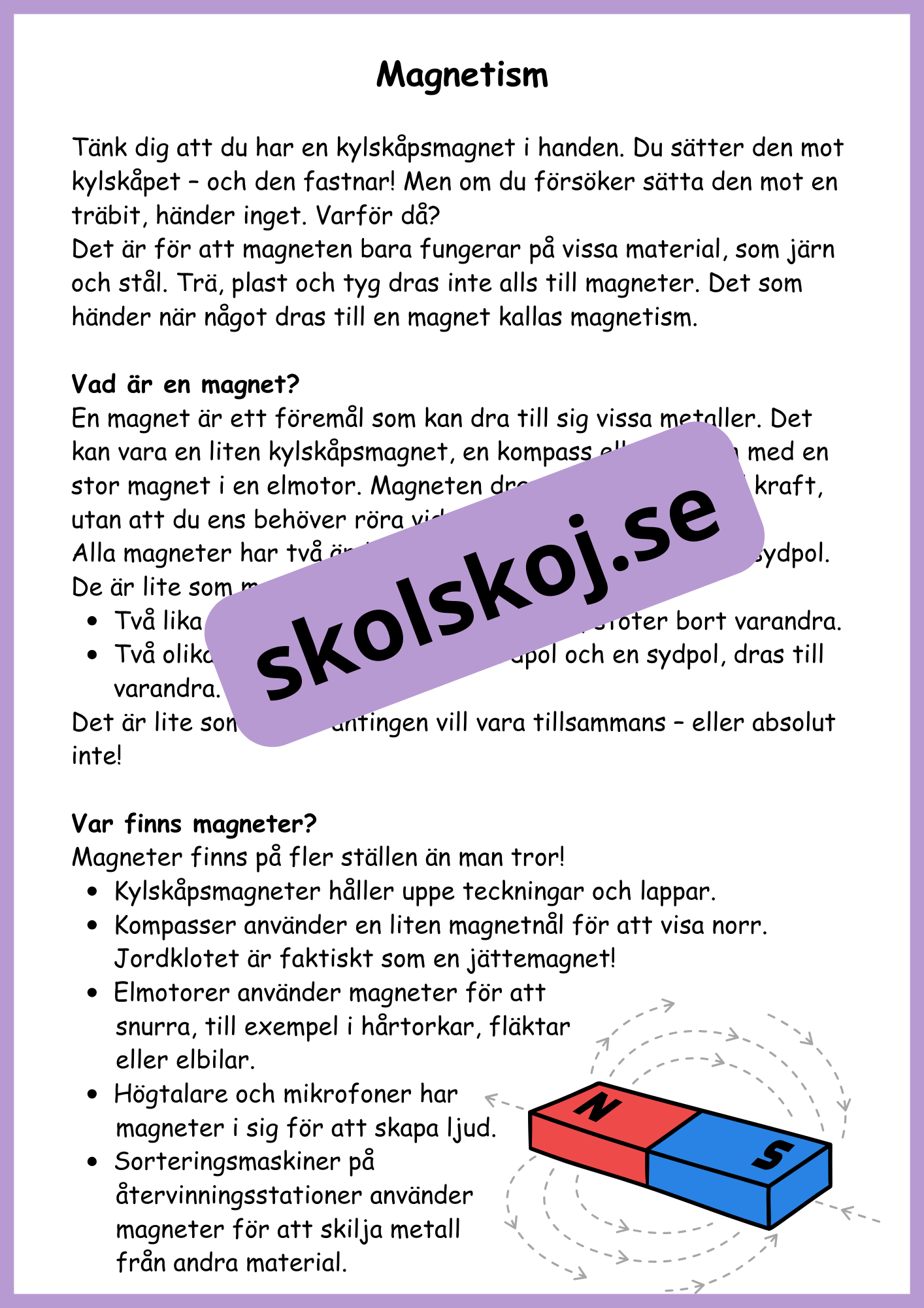 Krafter i el och magneter + frågor - Åk 4 - 6