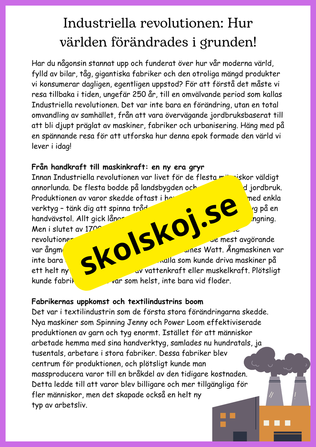 Industriella revolutionen - Hur världen formades - Åk 7 - 9