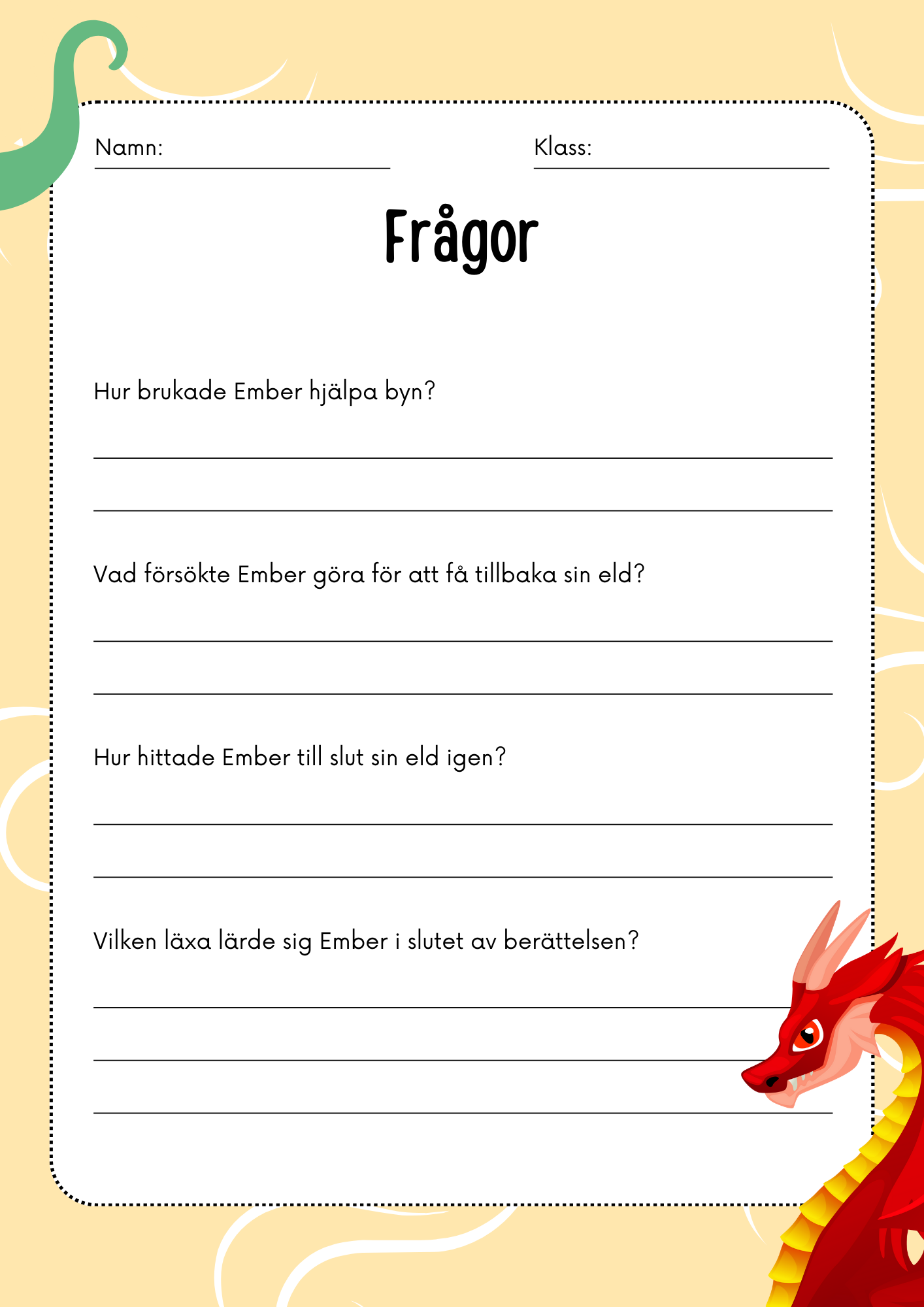 Draken som förlorade sin gnista - Läsförståelse - Årskurs 3 - 6
