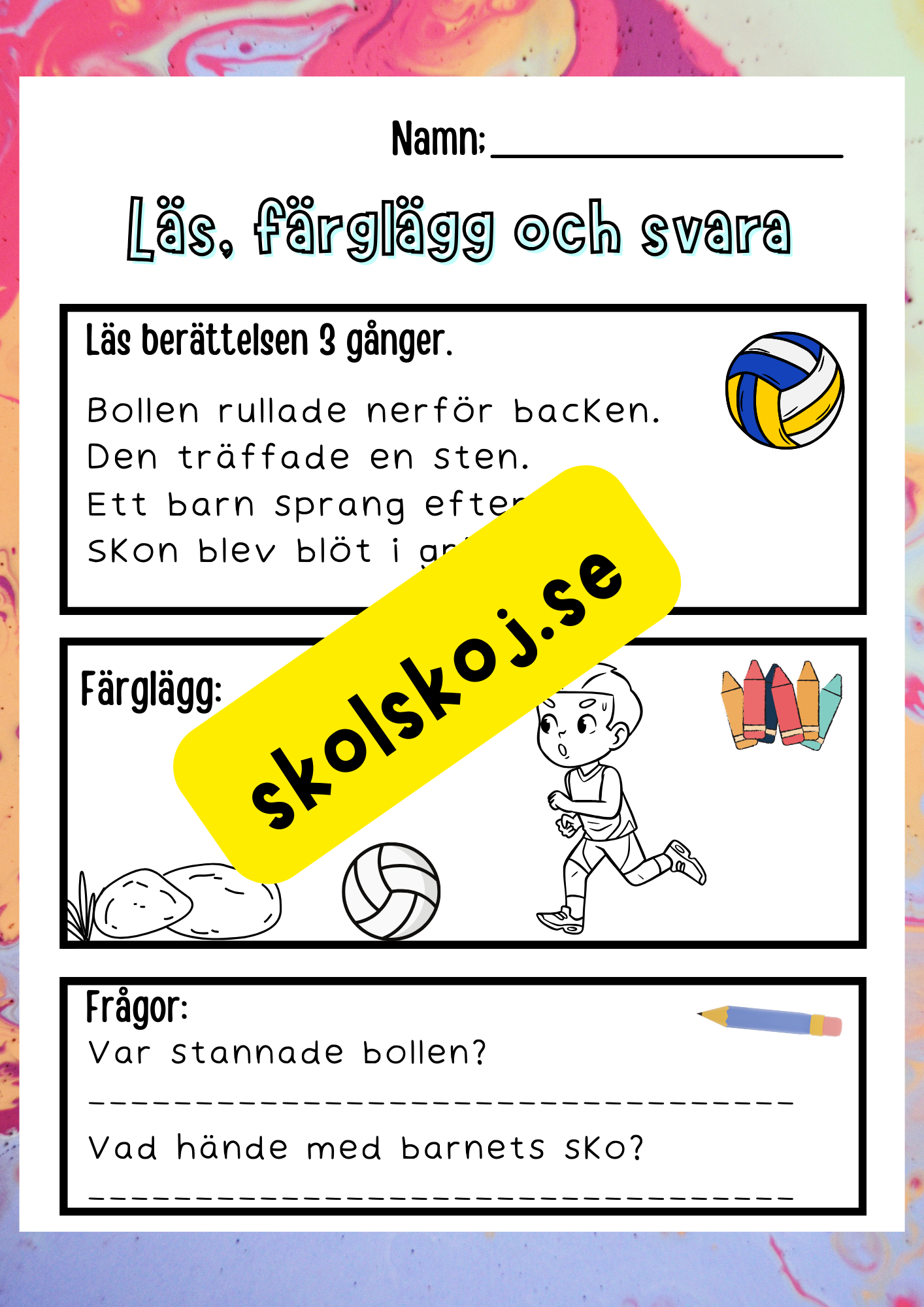 Läs, färglägg och svara - Häfte