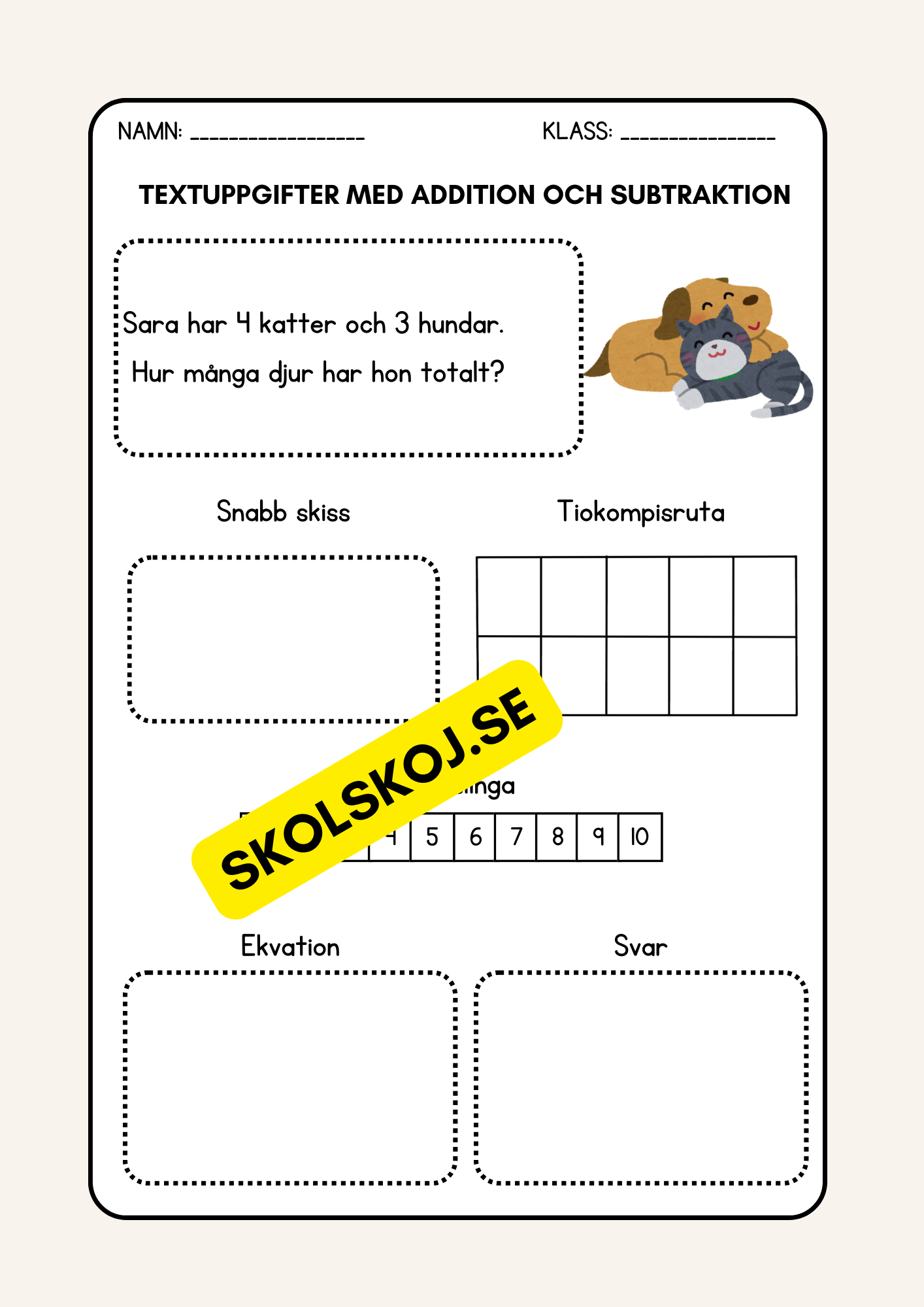 Textuppgifter med addition och subtraktion - Årskurs 2 - 3