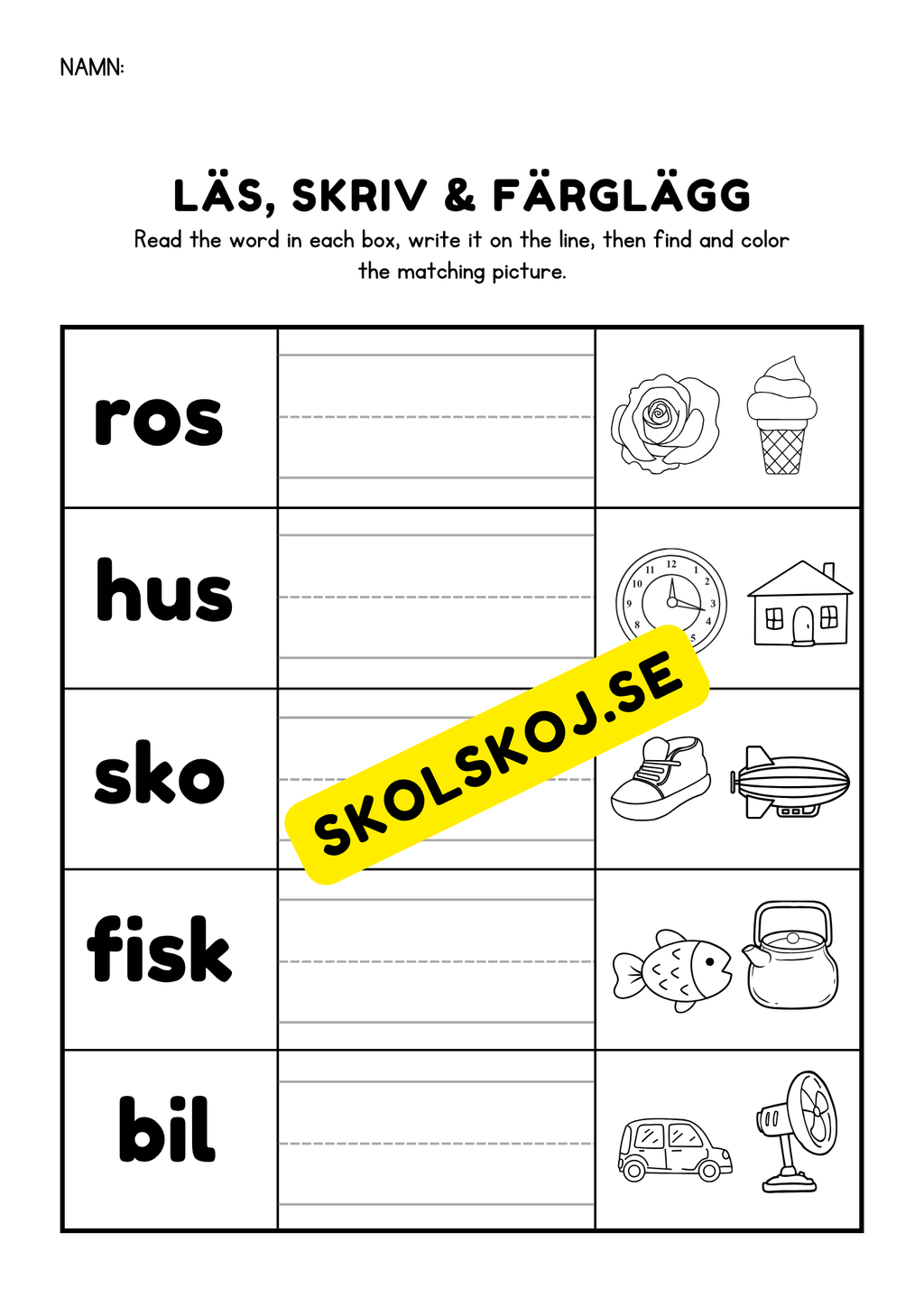 Häfte - Läs, skriv & färglägg