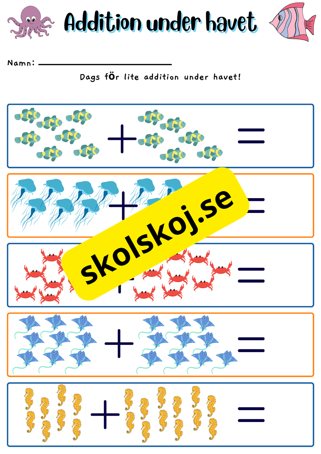 Addition och subtraktion under havet - 0 - 20