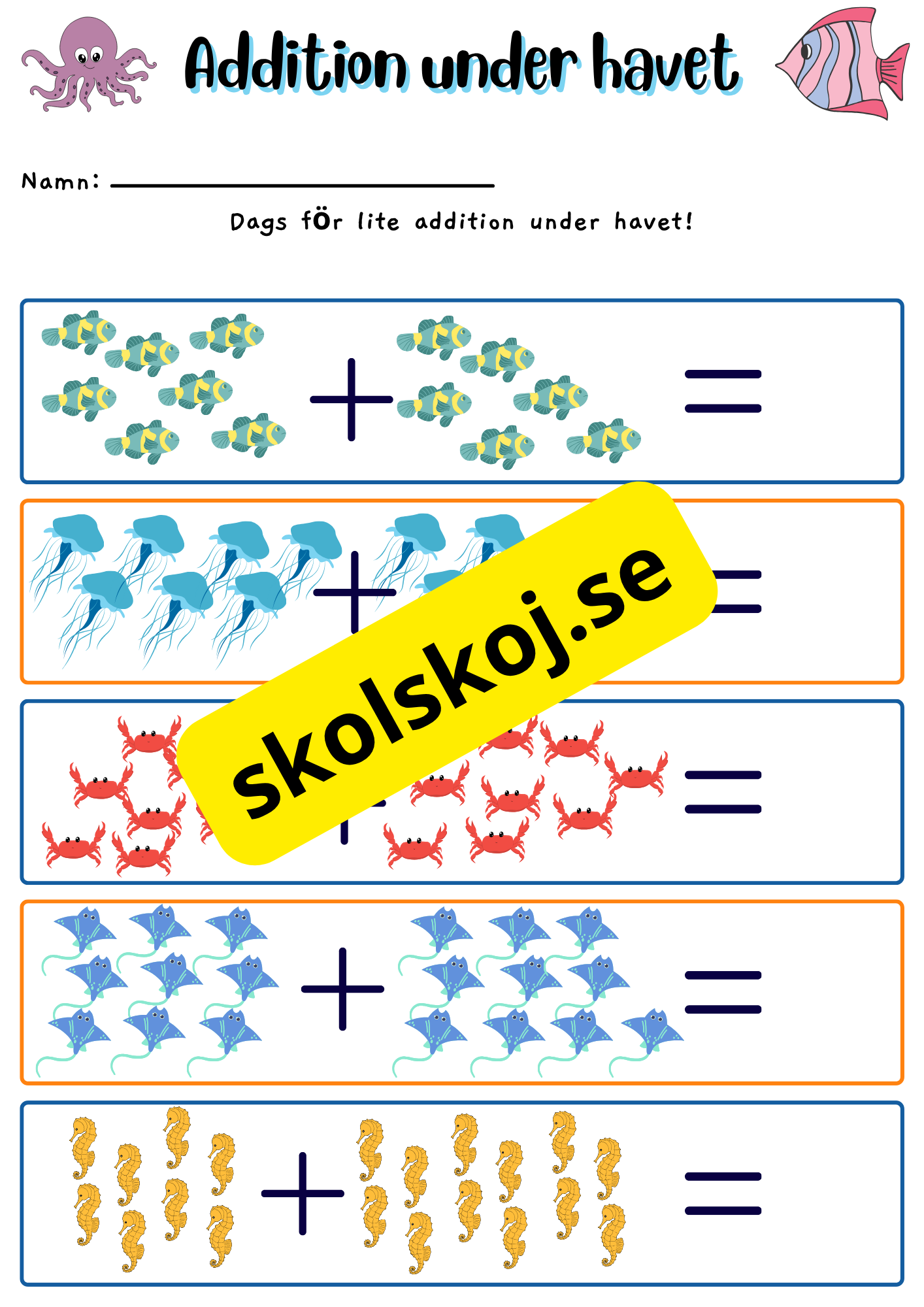 Addition och subtraktion under havet - 0 - 20