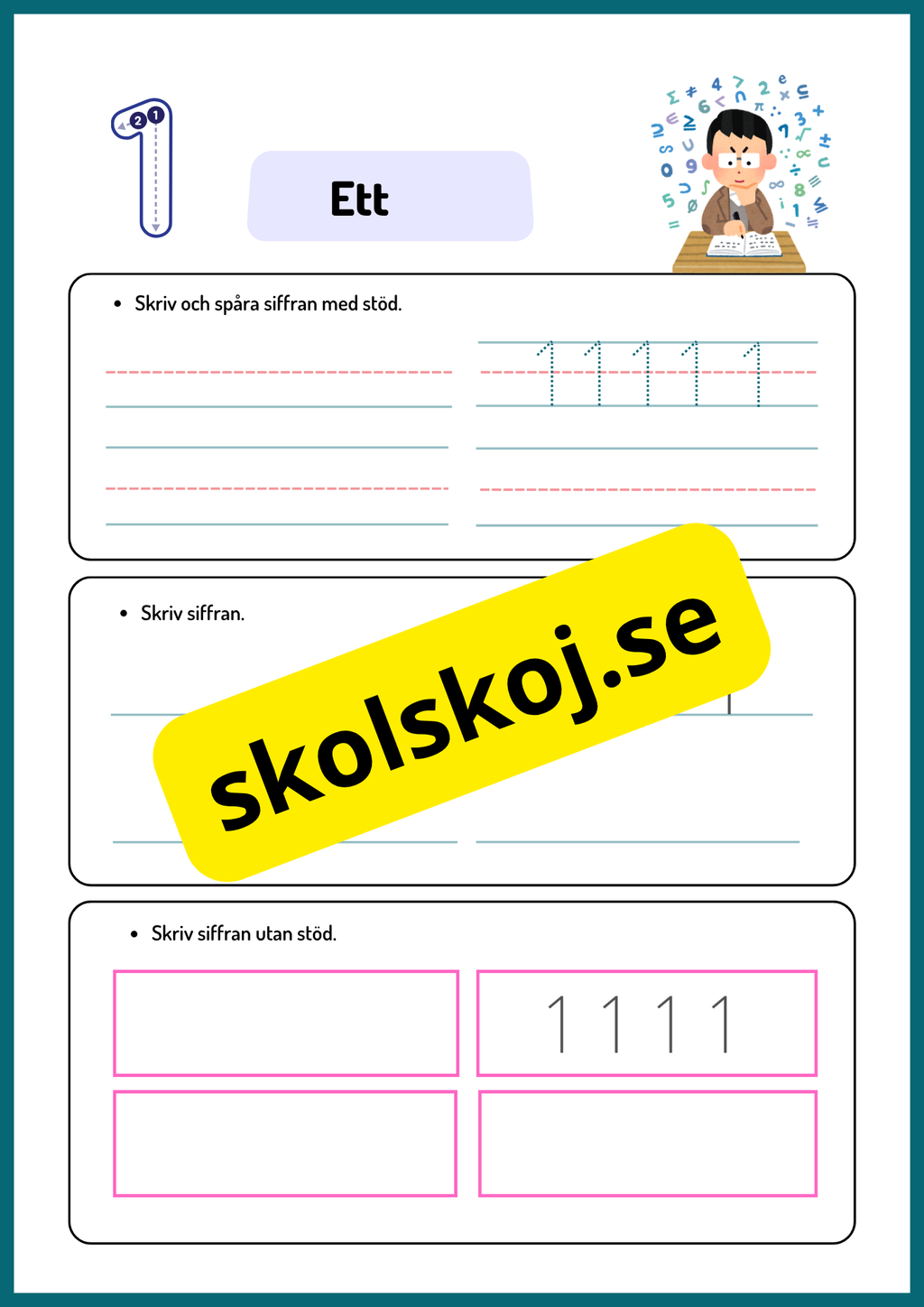 Skriv och spåra siffror med och utan stöd - 0 - 10