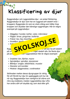 Klassificering av djur - Fakta och uppgifter - Åk 3 - 6