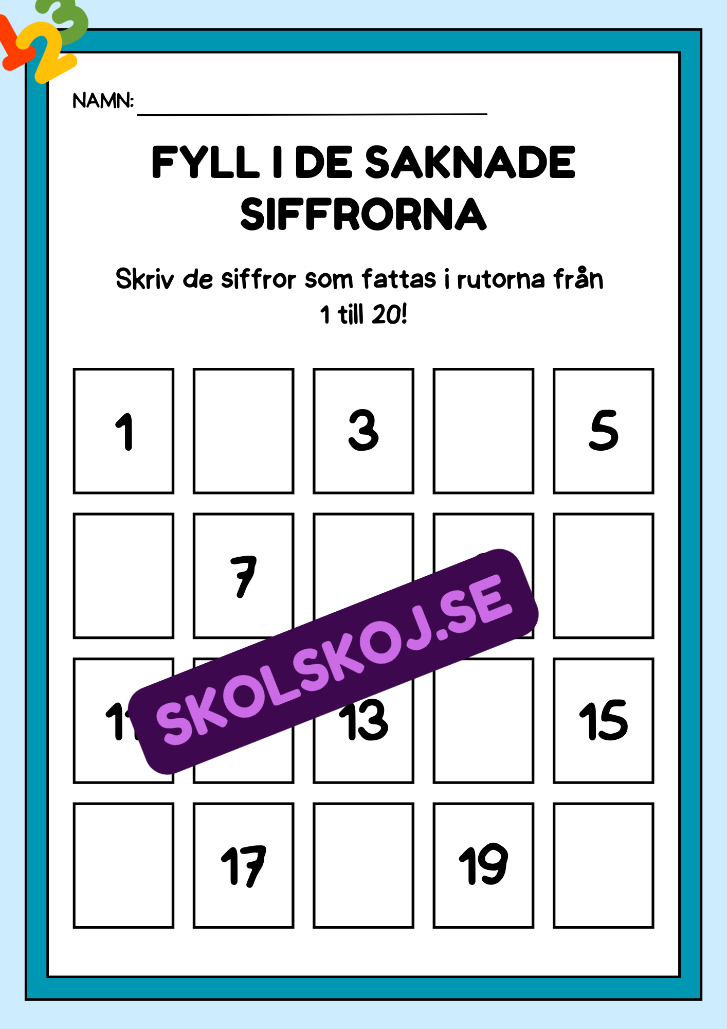 Fyll i de saknade siffrorna - 1 - 20