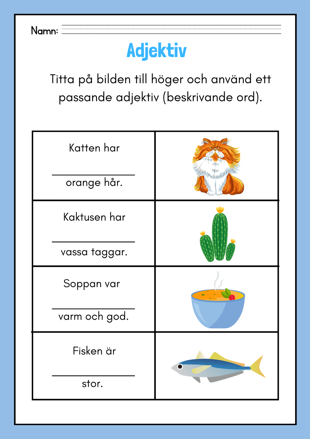 Häfte - Träna på adjektiv