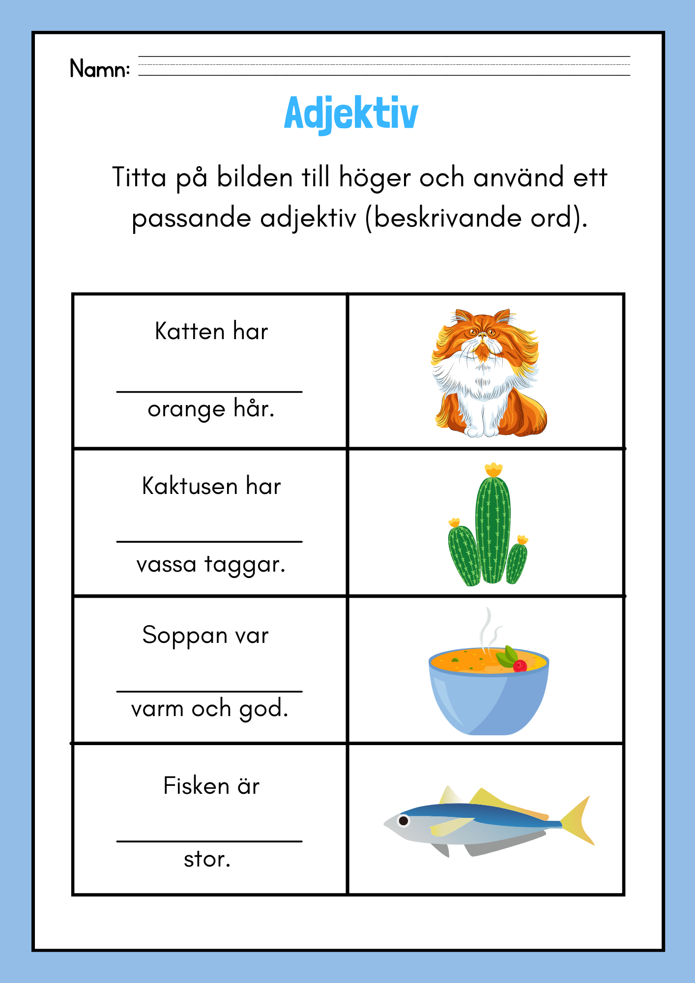 Häfte - Träna på adjektiv