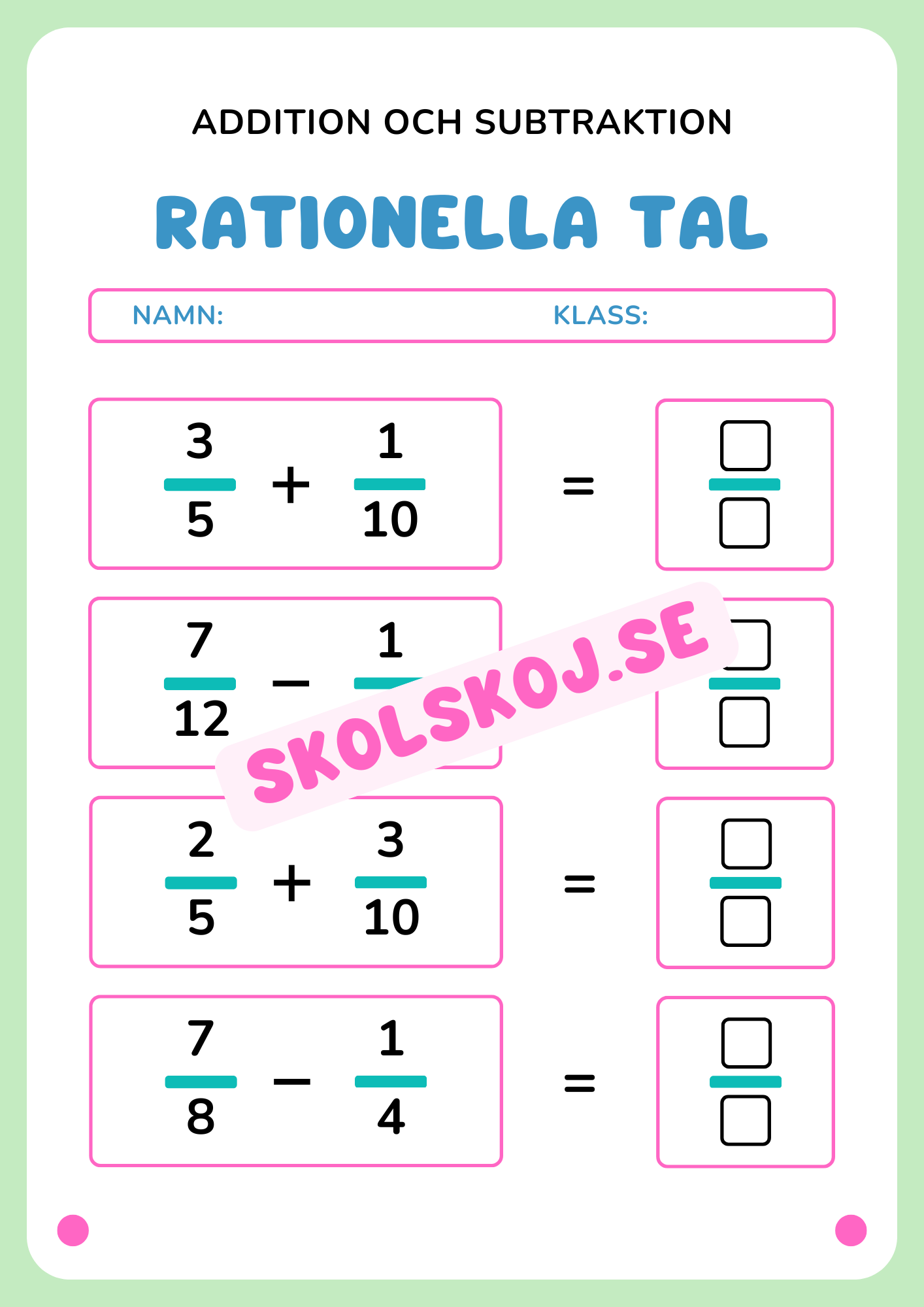 Rationella tal - Addition och subtraktion