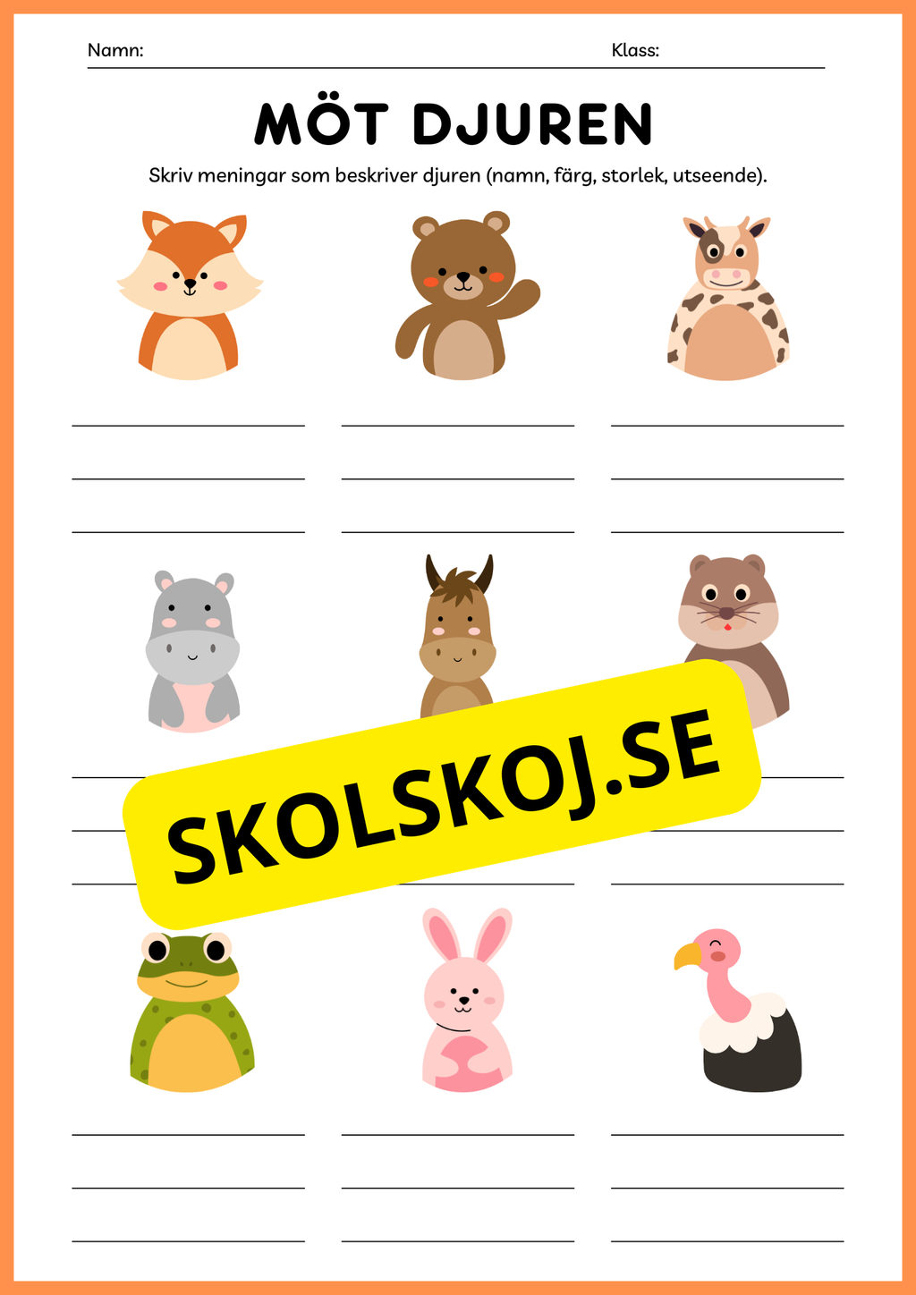 Möt djuren - Skriv meningar som beskriver djuren